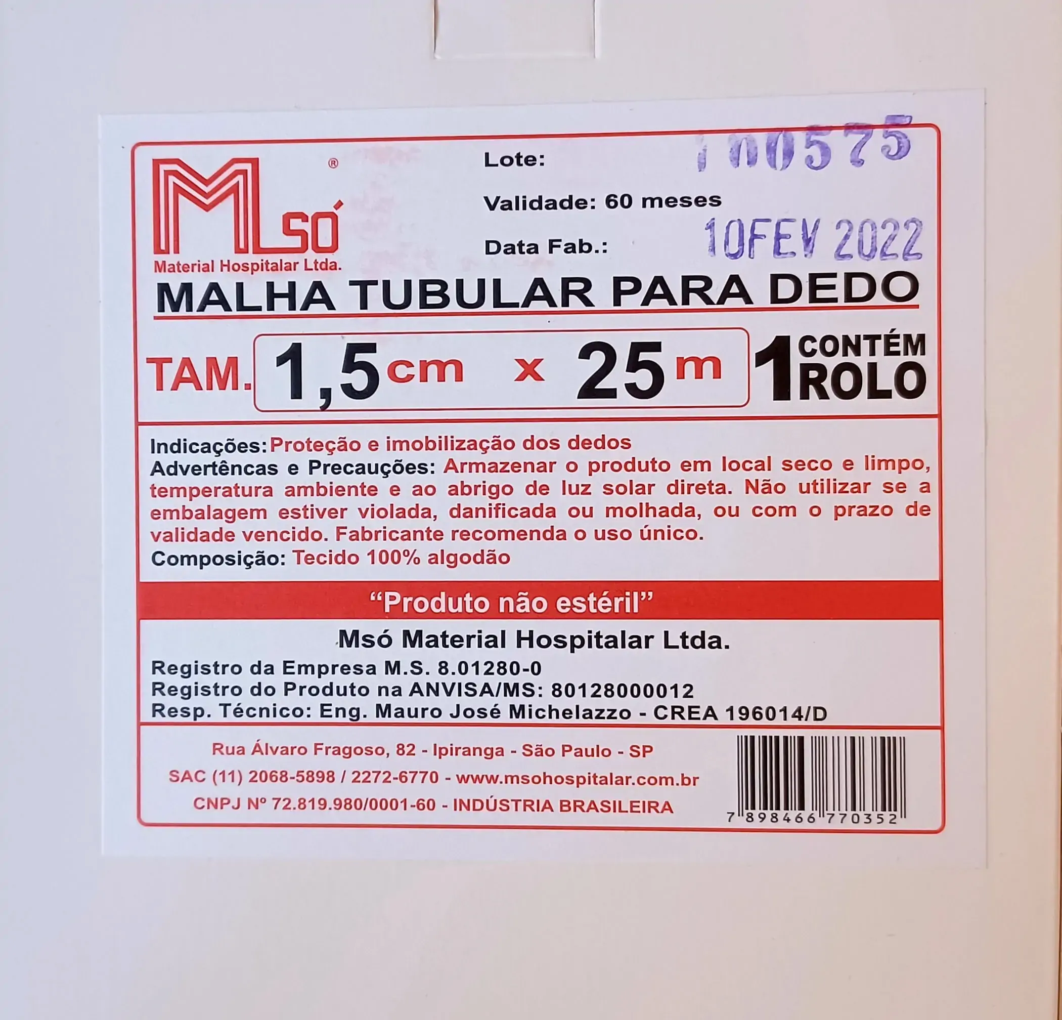 Malha Tubular Para Dedo Em Algodão Cru 1,5cm X 25mts. Mso