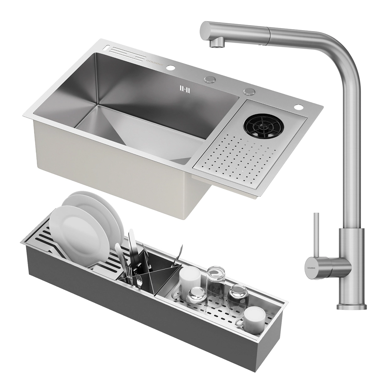 Kit Cuba Gourmet Zurique Aço Inox 304 Calha Oragnizadora Aço Inox Torneira Gourmet Toronto Aço Inox Goldenx