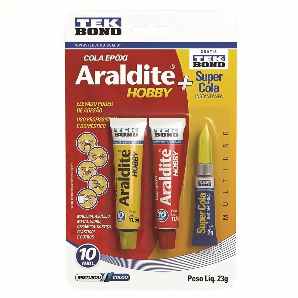 Cola Epóxi Araldite Hobby 23g + Cola Instantânea Super Cola 2g Transparente