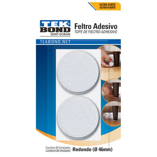 Feltro Protetor Redondo Branco 46mm Tekbond 4 unidades
