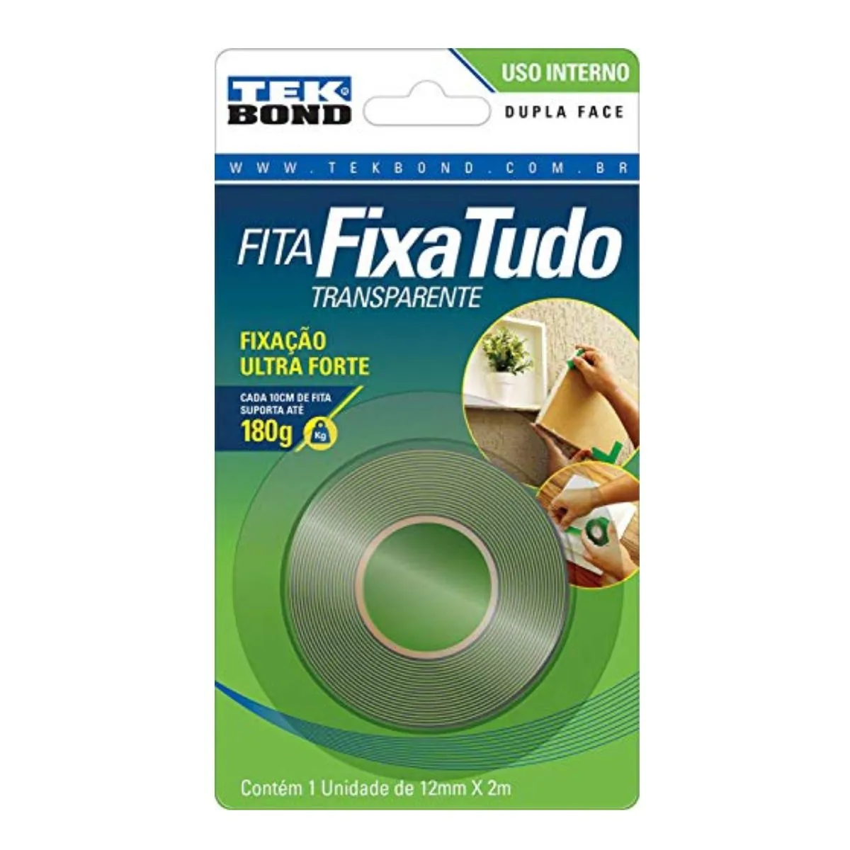 Fita Dupla Face Tekbond Transparente 12MMX2M