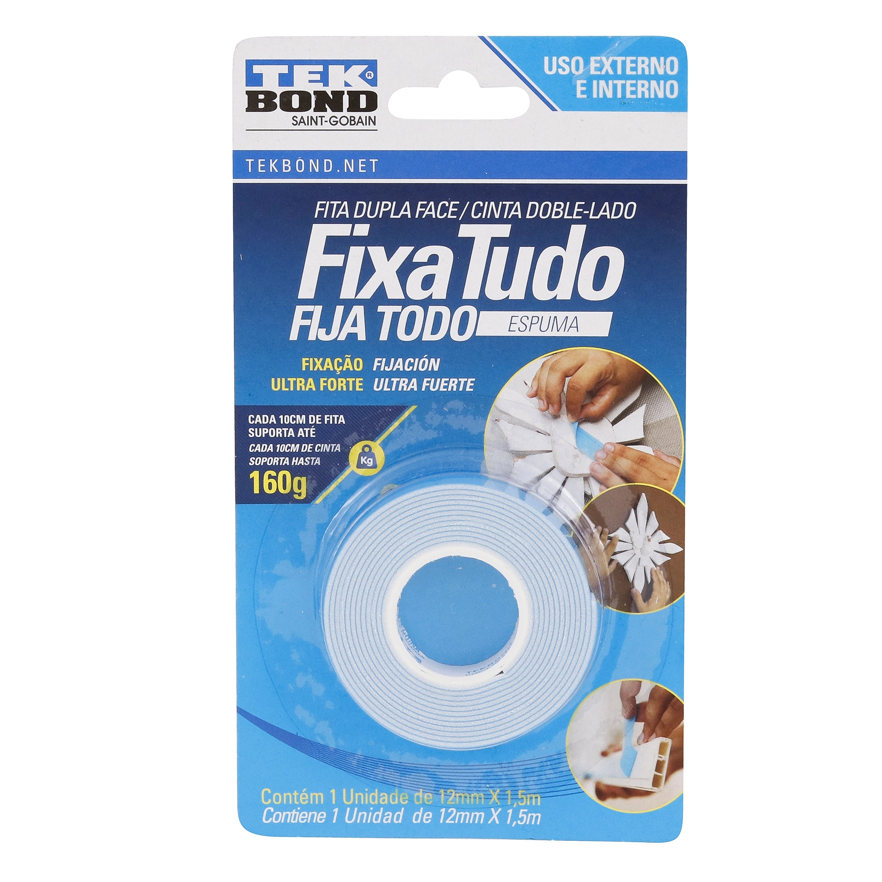 Fita Dupla Face Fixa Tudo Espuma 12mm com 1,5 Metro