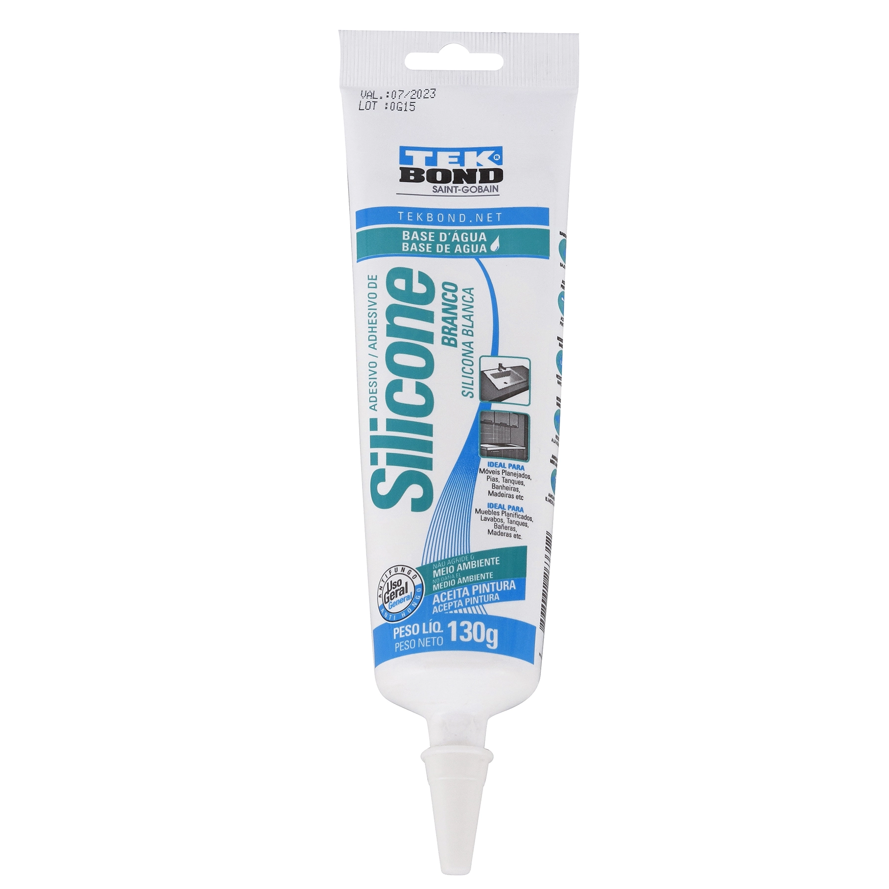 Silicone Base D Água para Móveis e Rodapés Branco Bisnaga 130g Tekbond