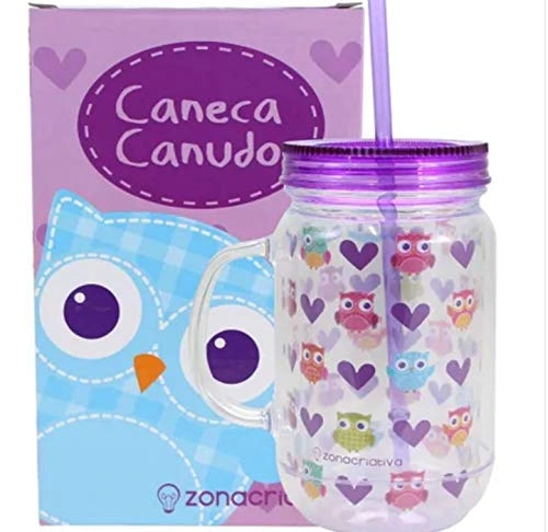 Caneca Pote Canudo Pvc 500ml Corridinho Corujas 10020945