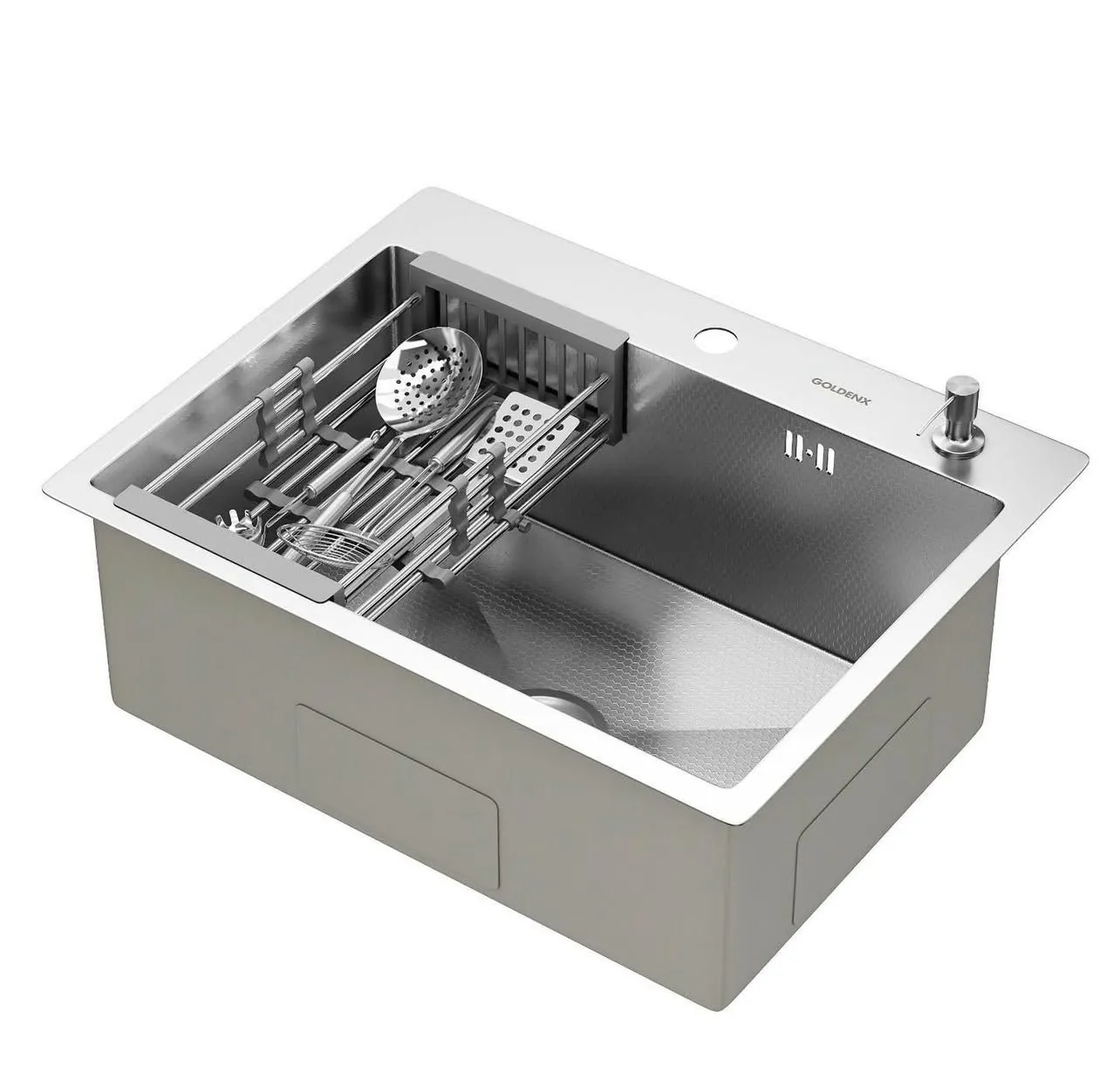 Cuba Gourmet Para Cozinha Quebec Quadrada 60cm Aço Inox 304 com Cesto Escorredor GoldenX