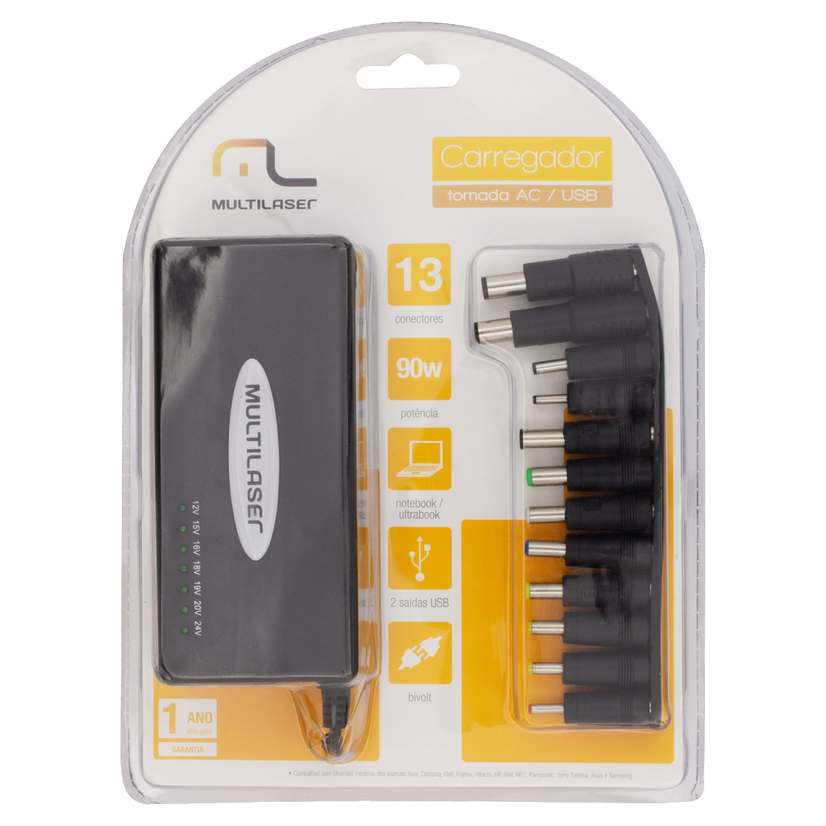 Carregador Universal Preto 90w Multilaser Bivolt