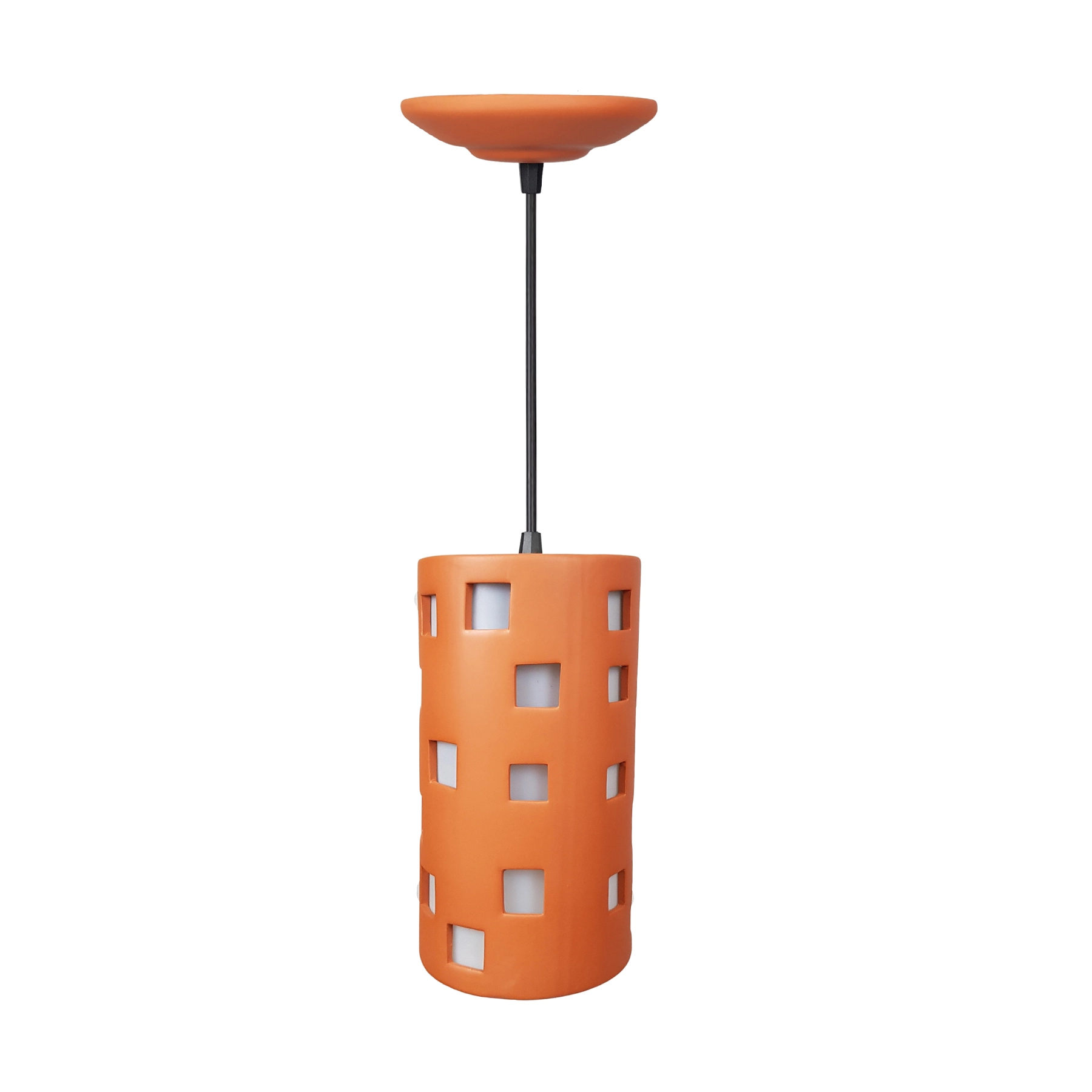 Pendente Cilindro 1 Lâmpada Cerâmica Laranja Square