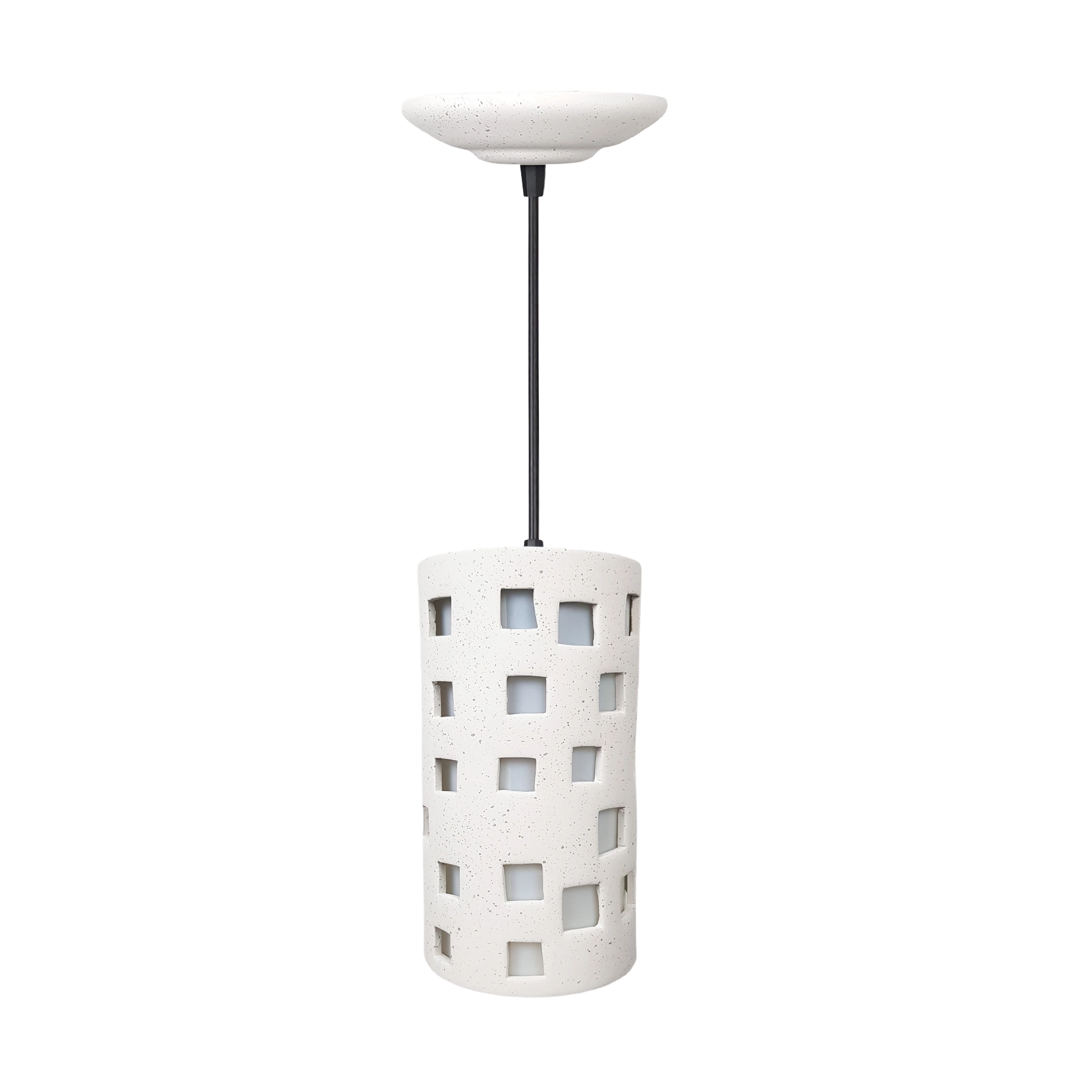 Pendente Cilindro 1 Lâmpada Cerâmica Bege Square