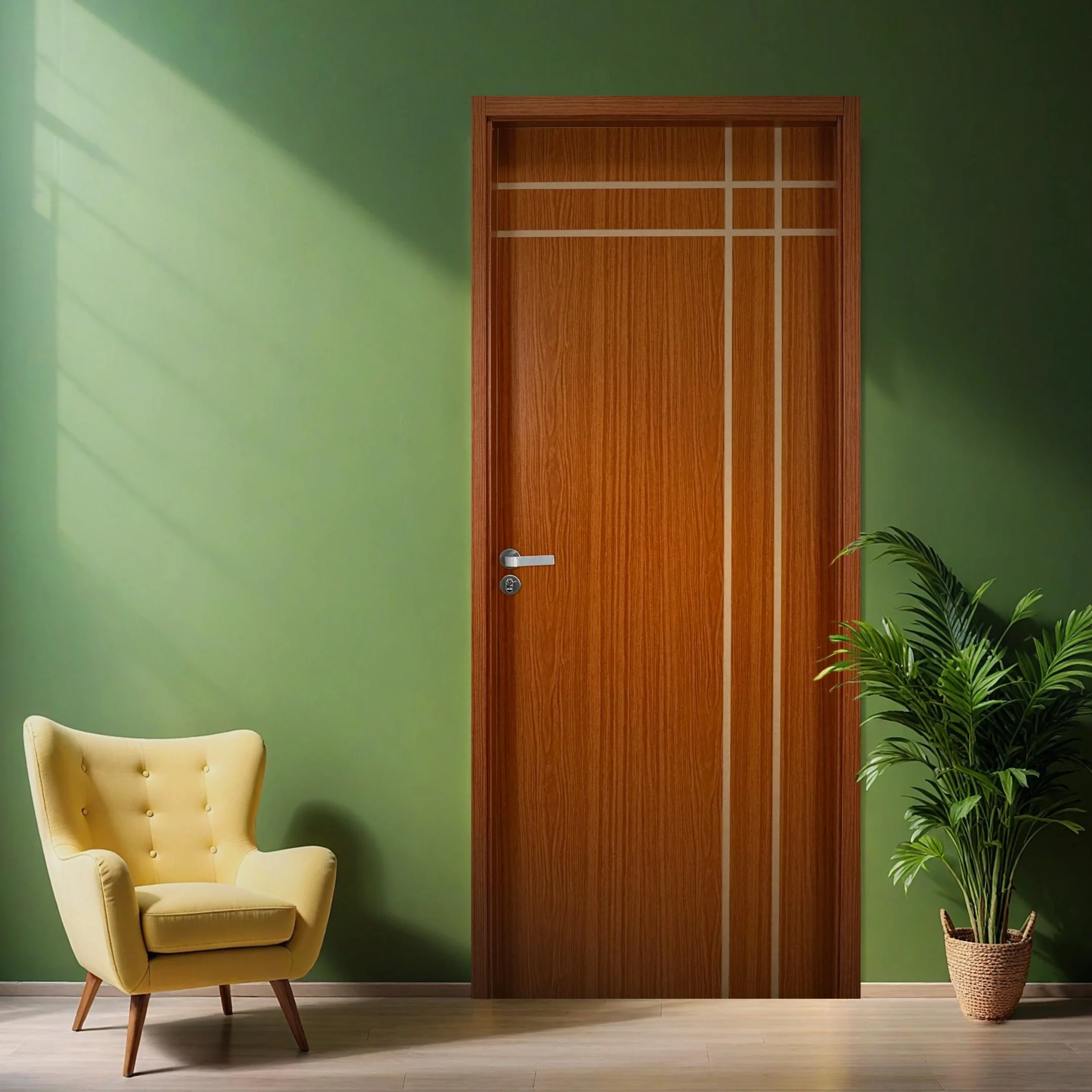 Kit Porta De Madeira Decorada 215x84cm Com Batente De Mdf Ultra 10cm Mantiqueira Mgm Mogno
