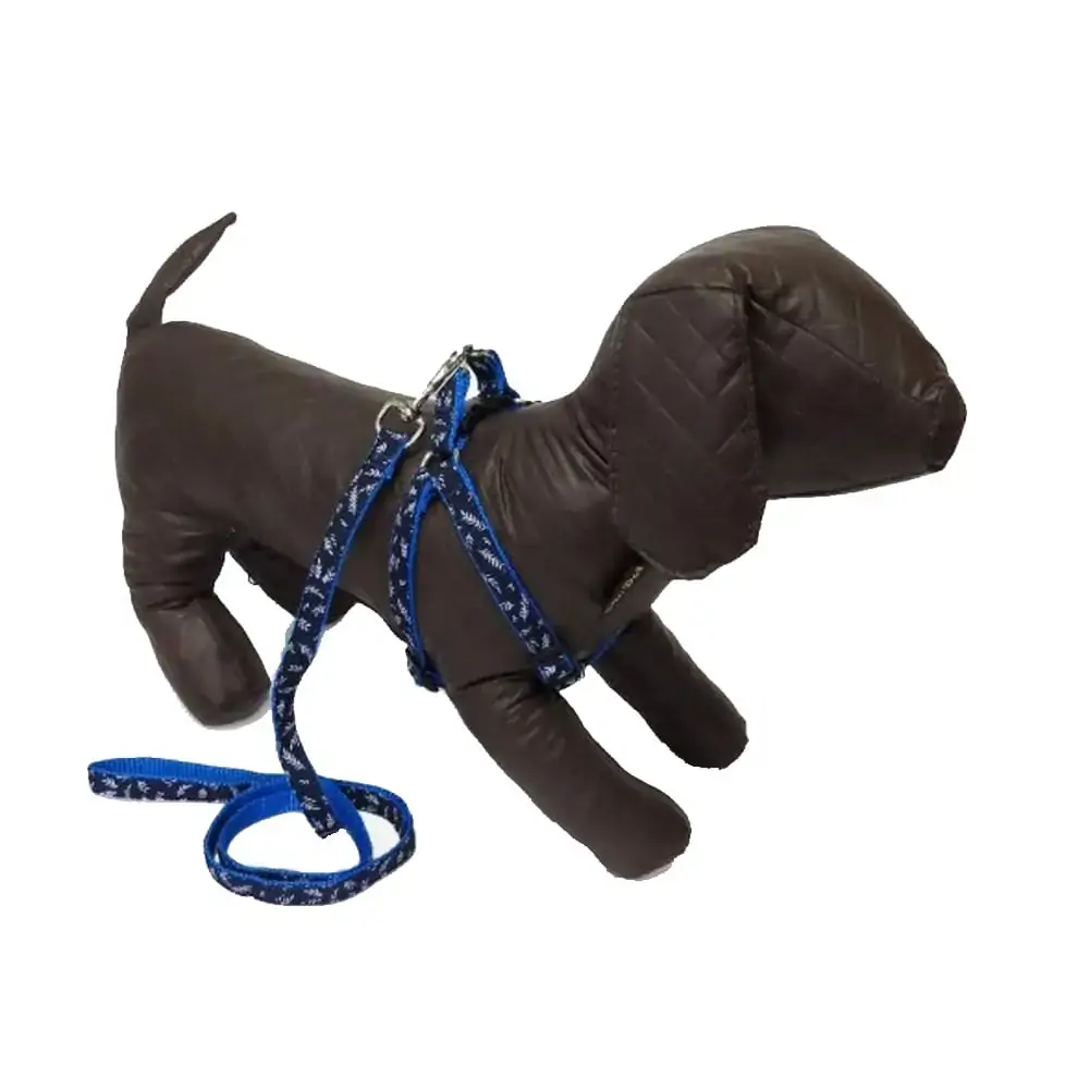 Peitoral Com Guia Para Cães E Gatos Estampada Azul