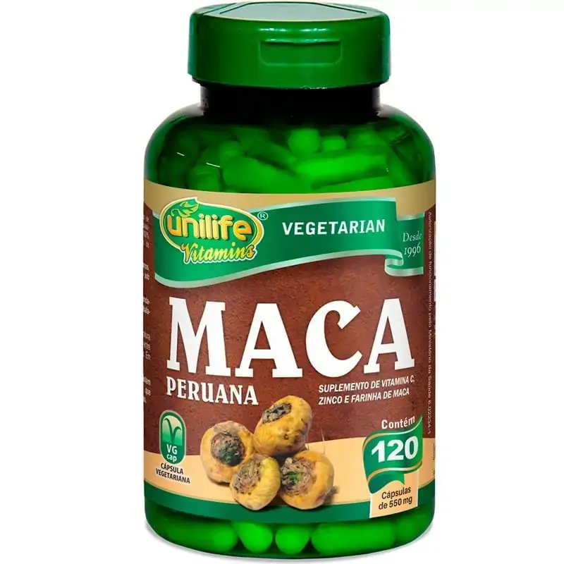 Maca Peruana Vitamina C E Zinco 550 Mg 120 Cápsulas Unilife