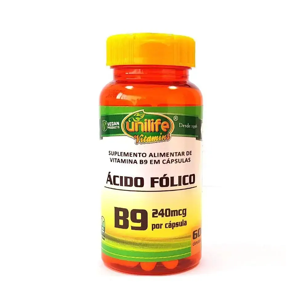 Vitamina B9 Ácido Fólico 500mg Unilife 60 Cáps