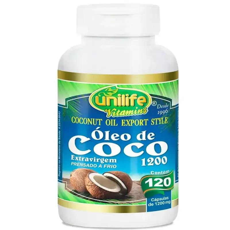 óleo De Coco Orgânico Extra Virgem 120 Cápsulas 1200mg Unilife