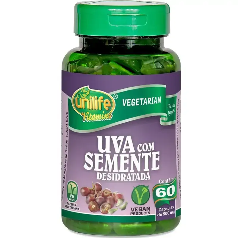 Uva Com semente Desidratada Pura 500mg 60 Caps Vegan Unilife
