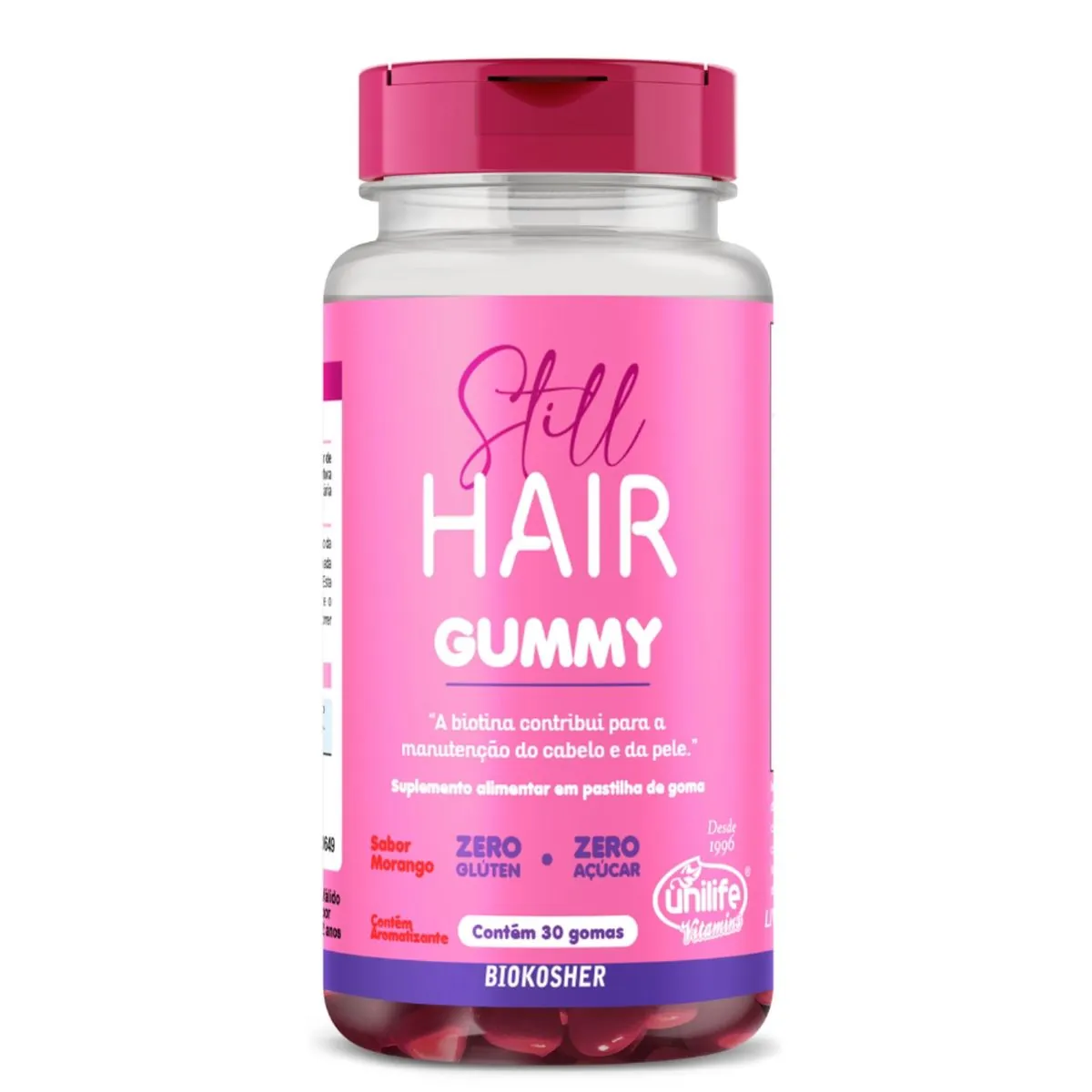 Still Hair Cabelos e Unhas Gummy 30 Gomas 2500mg Sabor Morango Unilife
