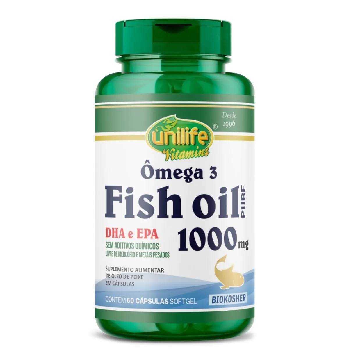 Ômega 3 Fish Oil Puro DHA e EPA 1200mg 60 Cáps. Unilife