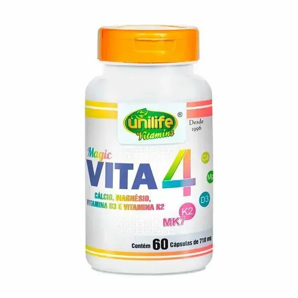 Vitaminas K2, D3, Cálcio E Magnésio Vita4 Unilife 60 Cápsulas De 720mg