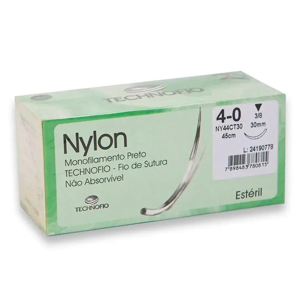 Fio de Sutura Agulhado Nylon - Technofio Ace - 4-0 - 3-8circ. - 2,0cm (Cód. 25.4591)