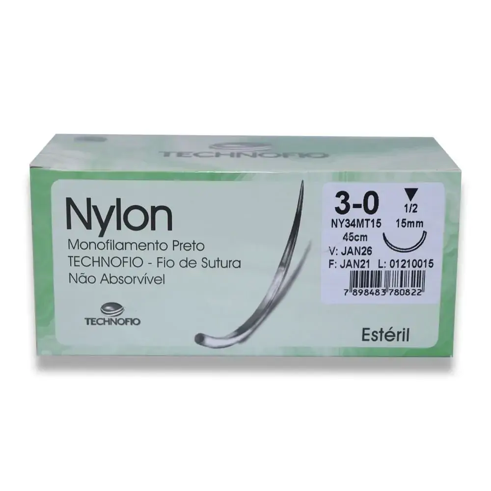 Fio de Sutura Agulhado Nylon - Technofio Ace - 3-0 - 1-2circ. - 1,5cm (Cód. 25.8393)
