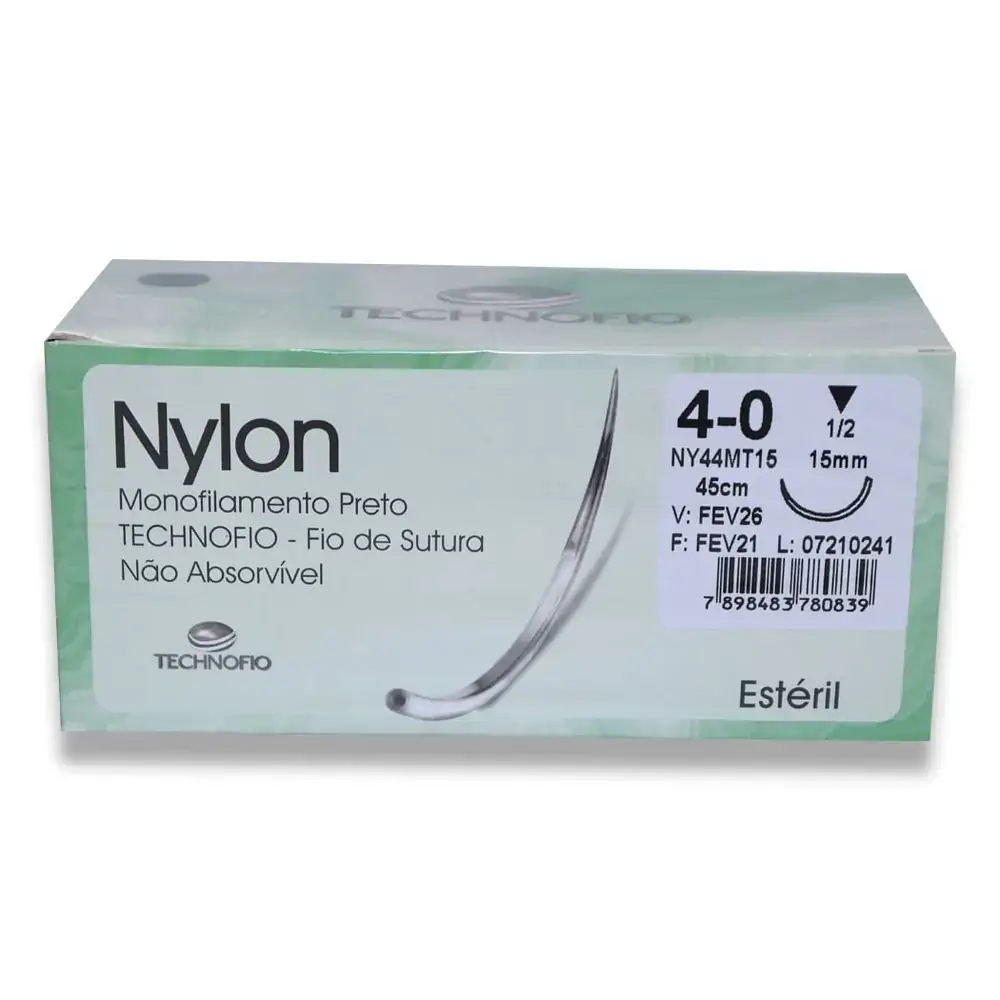 Fio de Sutura Agulhado Nylon - Technofio Ace - 4-0 - 1-2circ. - 1,5cm (Cód. 25.5978)