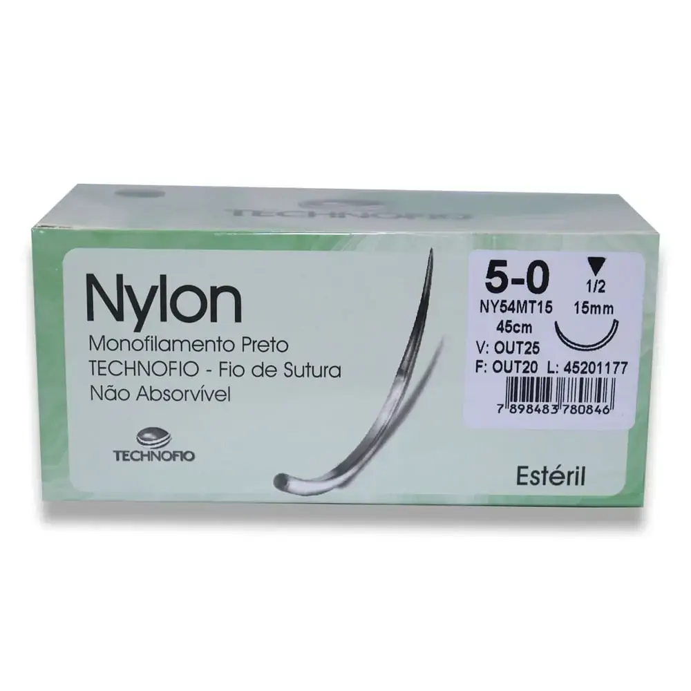 Fio de Sutura Agulhado Nylon - Technofio Ace - 5-0 - 1-2circ. - 1,5cm (Cód. 25.4362)