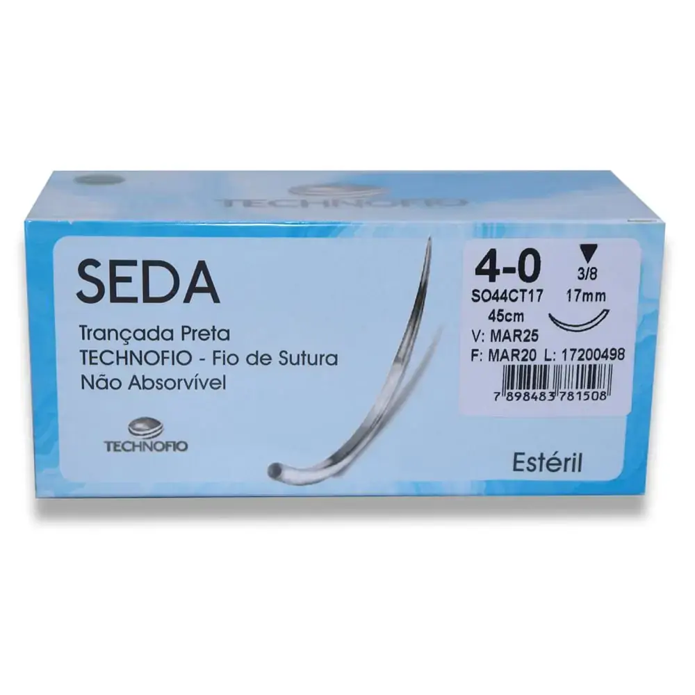 Fio de Sutura Agulhado Seda - Technofio Ace - 4-0 - 3-8circ. - 1,7cm (Cód. 25.3499)