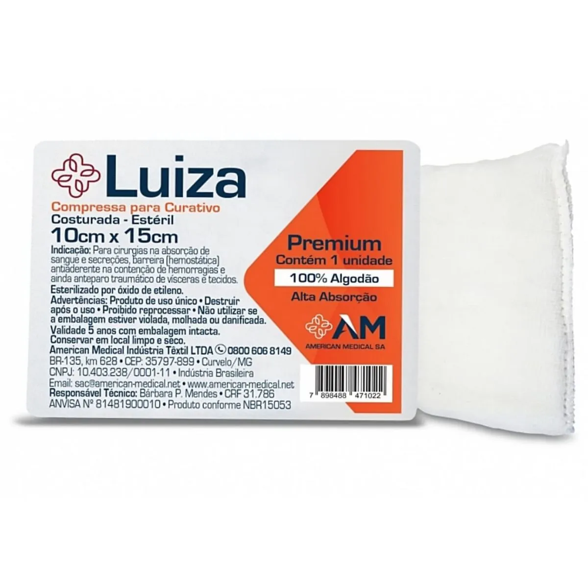 Compressa Curativo Cirúrgico Estéril Luiza 10x15cm - unidade