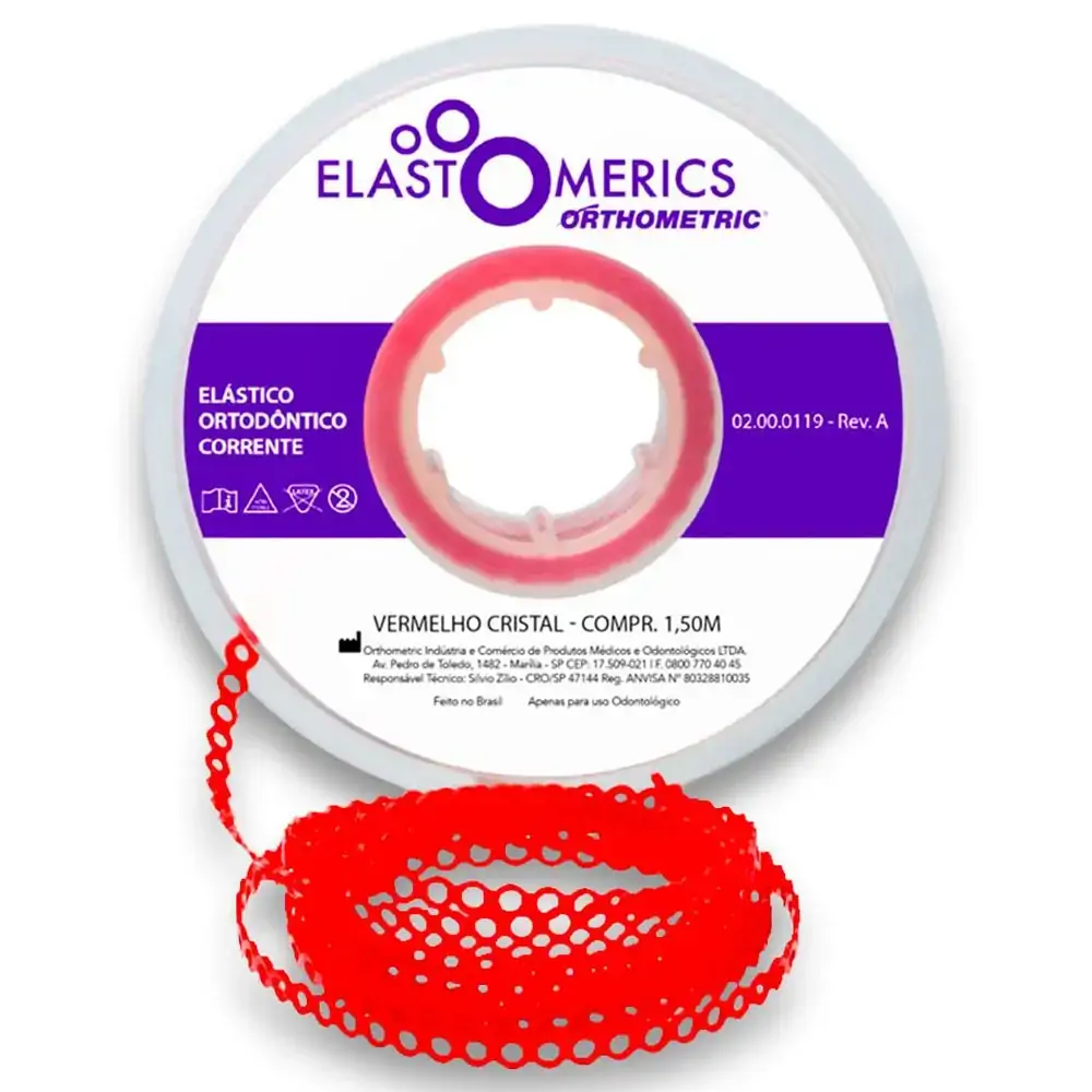 Elastômeros Corrente 1,5m Vermelho Cristal - Orthometric - Elastômeros Corrente 1,5m Curto Vermelho