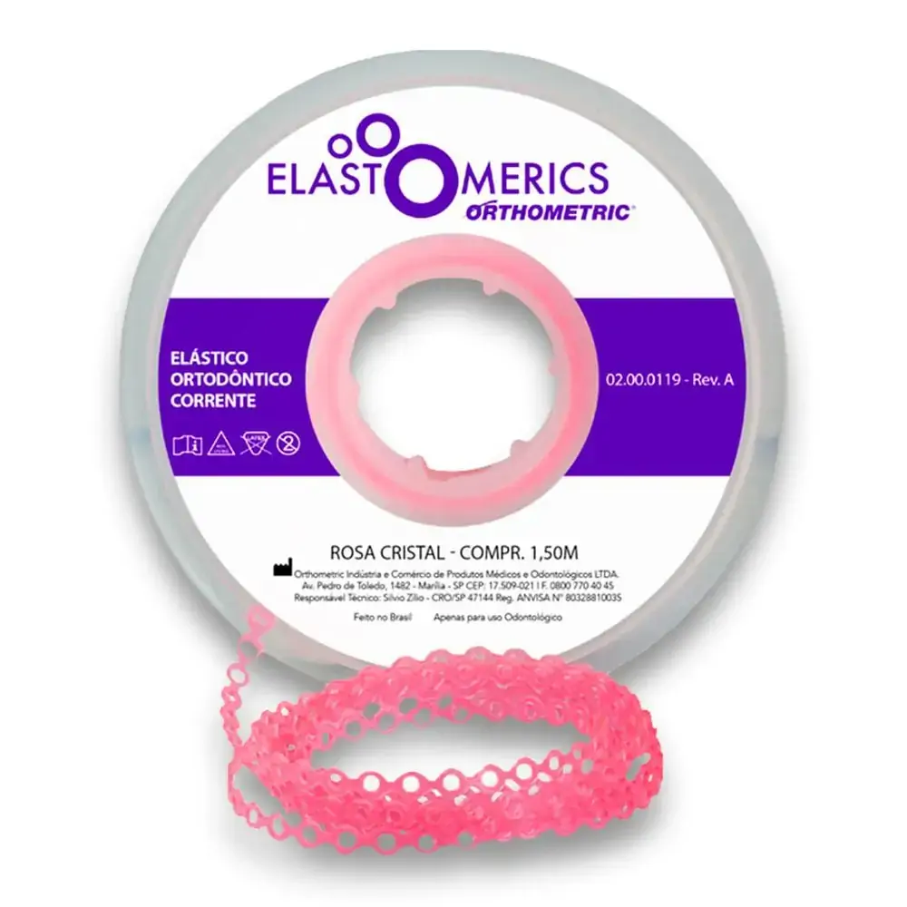 Elastômeros Corrente 1,5m Rosa Cristal - Orthometric - Elastômeros Corrente 1,5m Médio Rosa Cristal