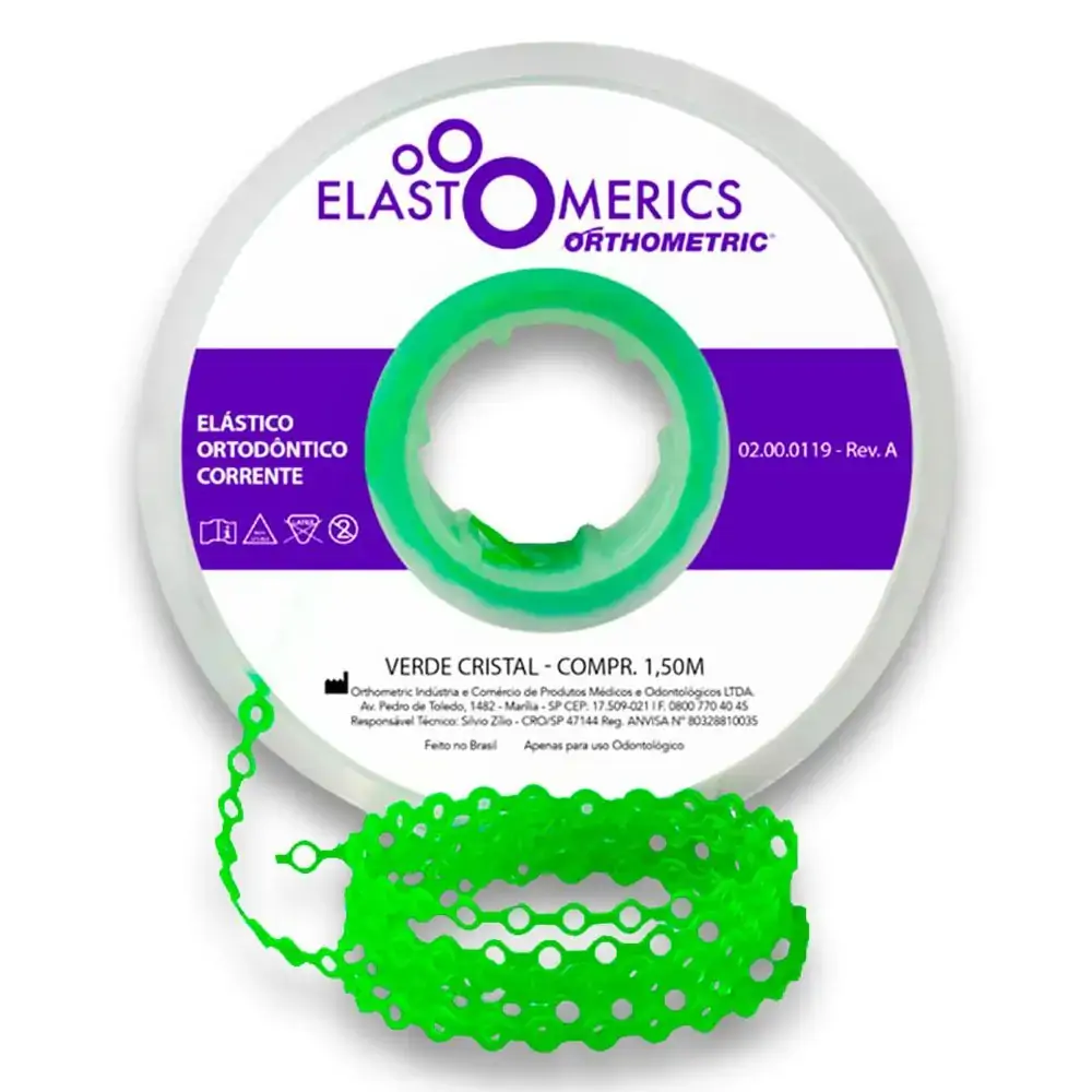 Elastômeros Corrente 1,5m Verde Cristal - Orthometric - Elastômeros Corrente 1,5m Longo Verde Crista