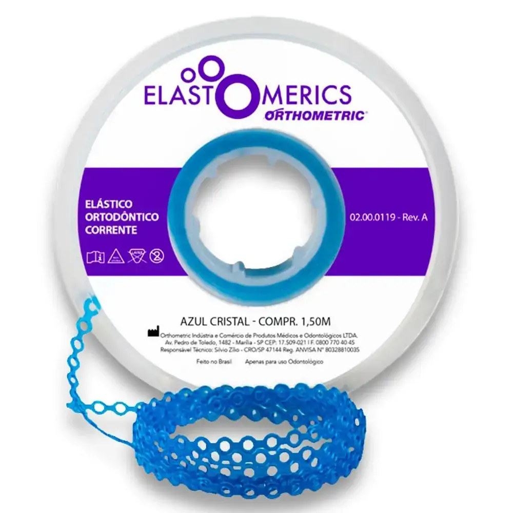 Elastômeros Corrente 1,5m Azul Cristal - Orthometric - Elastômeros Corrente 1,5m Longo Azul Cristal