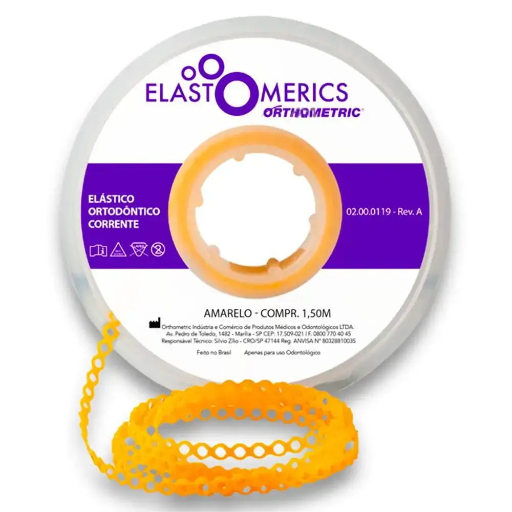 Elastômeros Corrente 1,5m Amarelo - Orthometric - Elastômeros Corrente 1,5m Longo Amarelo - Orthomet