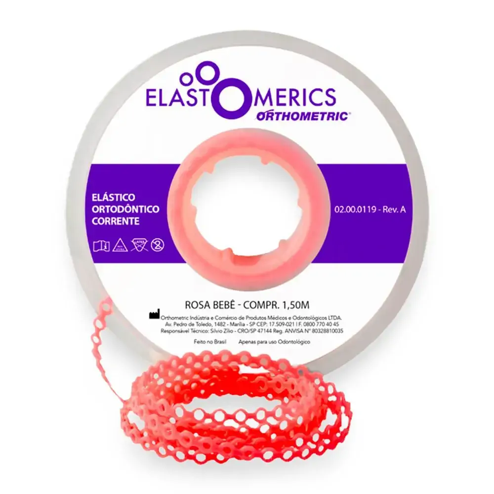 Elastômeros Corrente 1,5m Rosa Bebe - Orthometric - Elastômeros Corrente 1,5m Longo Rosa Bebê - Orth