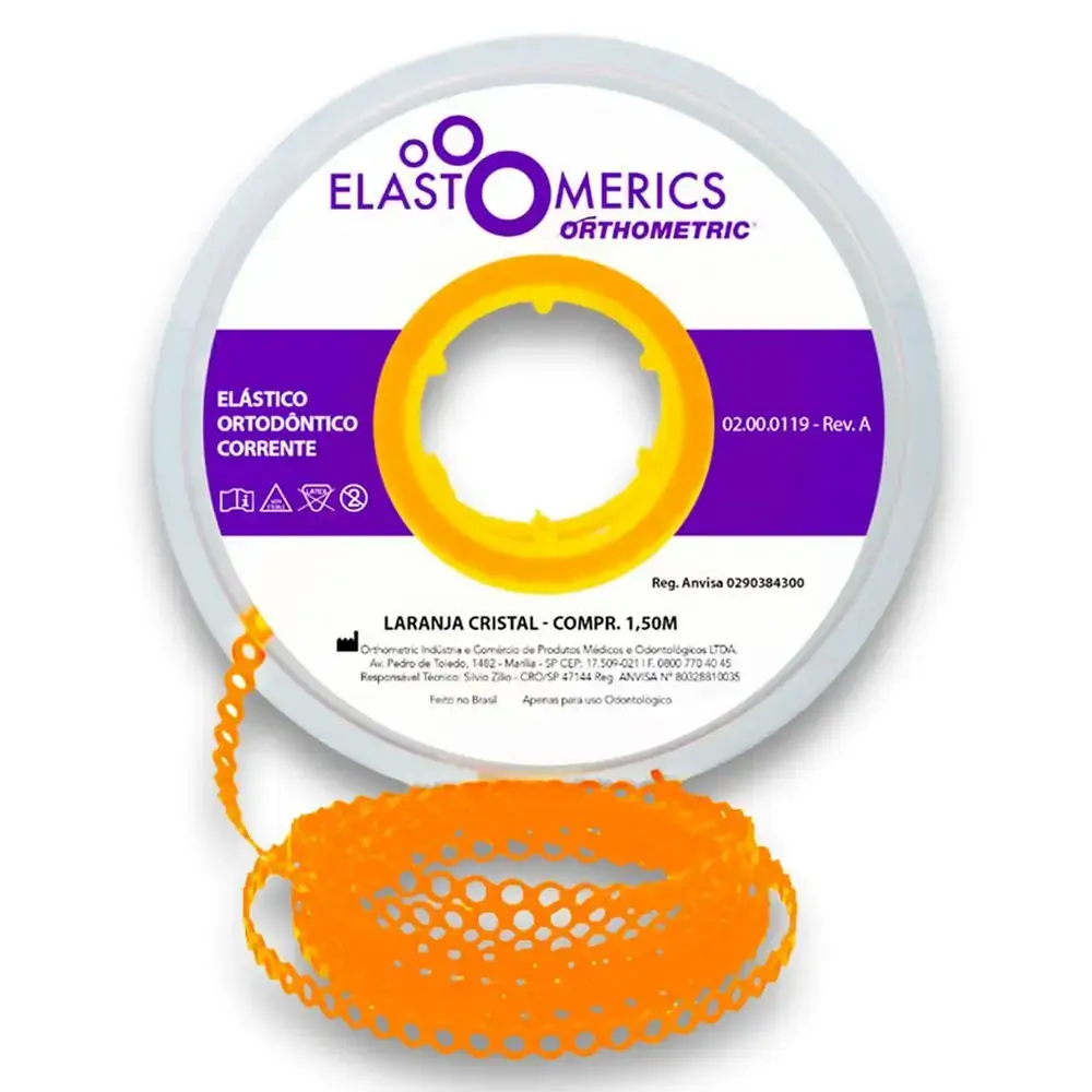 Elastômeros Corrente 1,5m Laranja Cristal - Orthometric - Elastômeros Corrente 1,5m Longo Laranja Cr