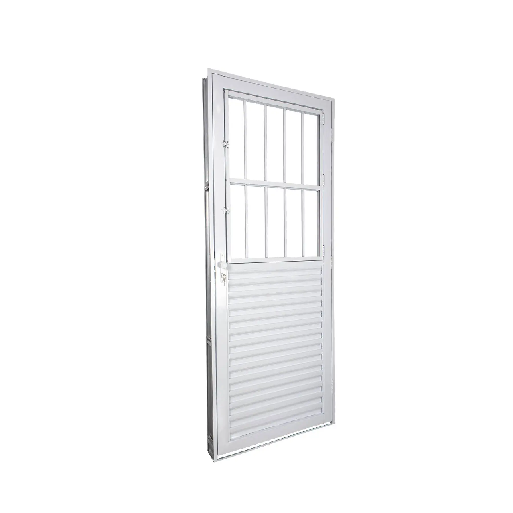 Porta Lambril de Giro com Visor 1 Folha Alumínio Pintado Branco com Grade 2,15x0,84m Lado Direito Linha Stander CRV