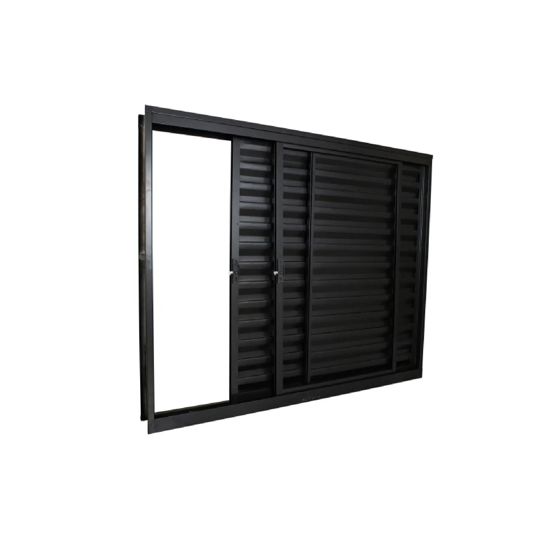 Janela de Alumínio Veneziana 3 Folhas 100x100cm com Vidro 3mm Stander Alumínio CRV Preta