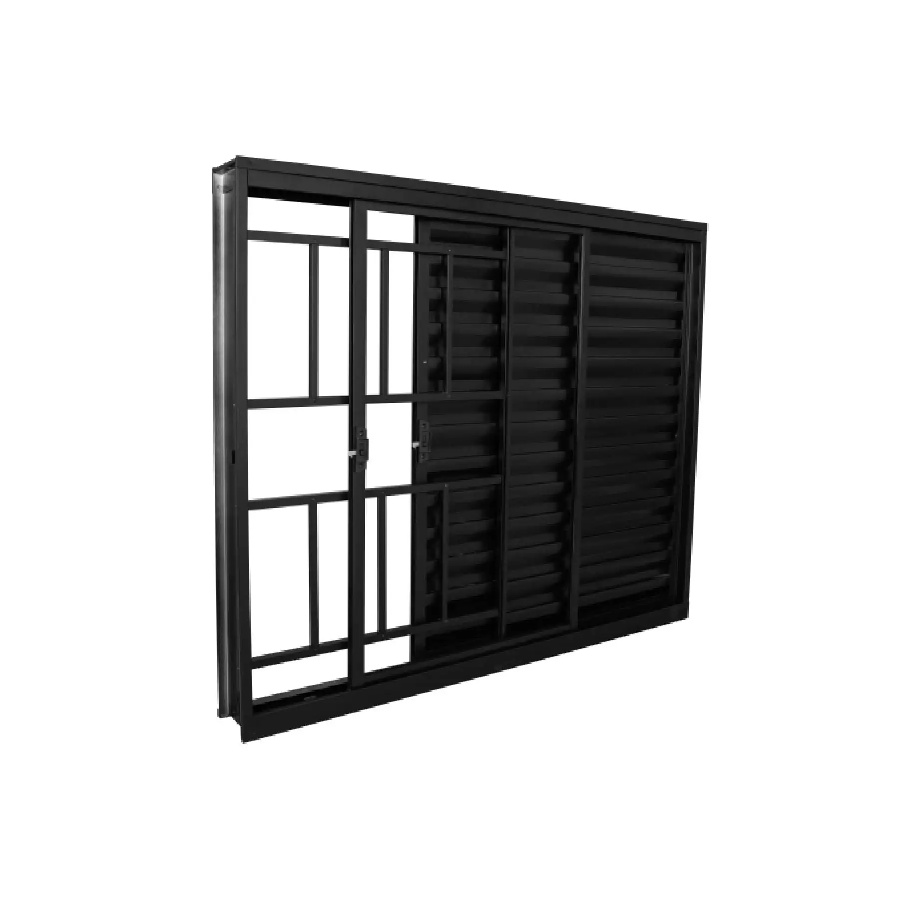 Janela de Alumínio Veneziana 3 Folhas 100x120cm com Grade e Vidro 3mm Stander Alumínio CRV Preta