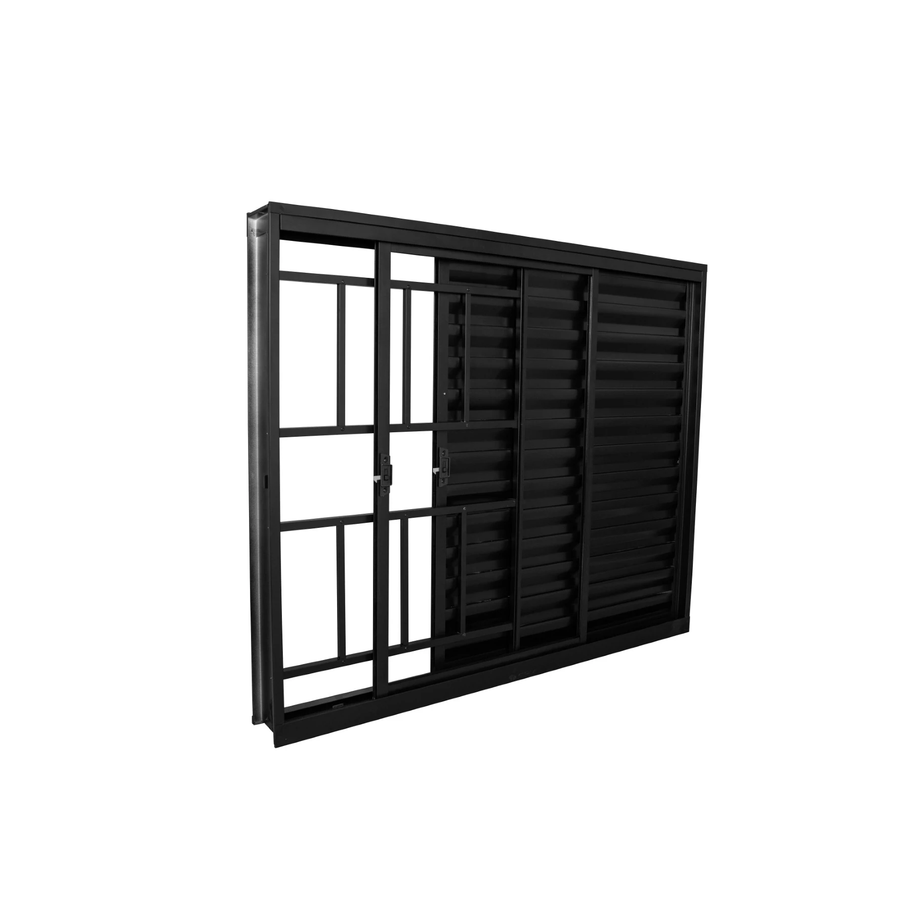Janela de Alumínio Veneziana 3 Folhas 100x150cm com Grade e Vidro 3mm Stander Alumínio CRV Preta