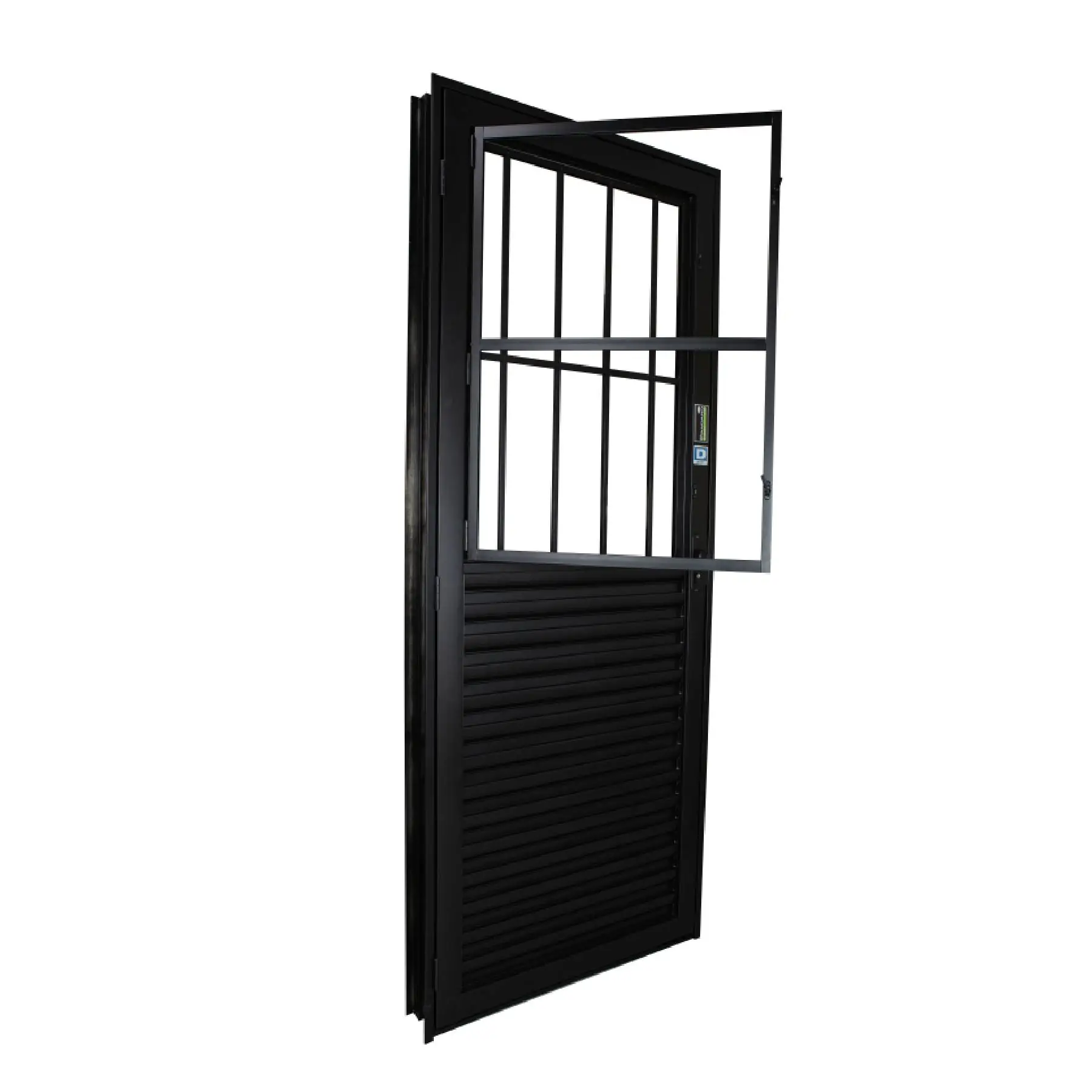 Porta Lambril de Giro com Visor 1 Folha Alumínio Pintado Preto com Grade 2,15x0,84m Lado Direito Linha Stander CRV