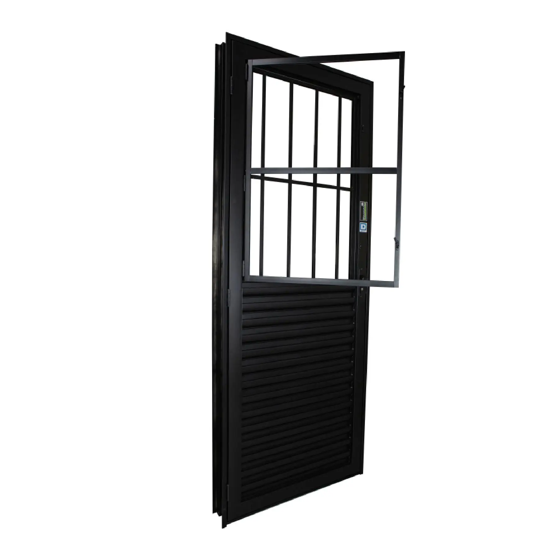 Porta Lambril de Giro com Visor 1 Folha Alumínio Pintado Preto com Grade 2,15x0,84m Lado Esquerdo Linha Stander CRV
