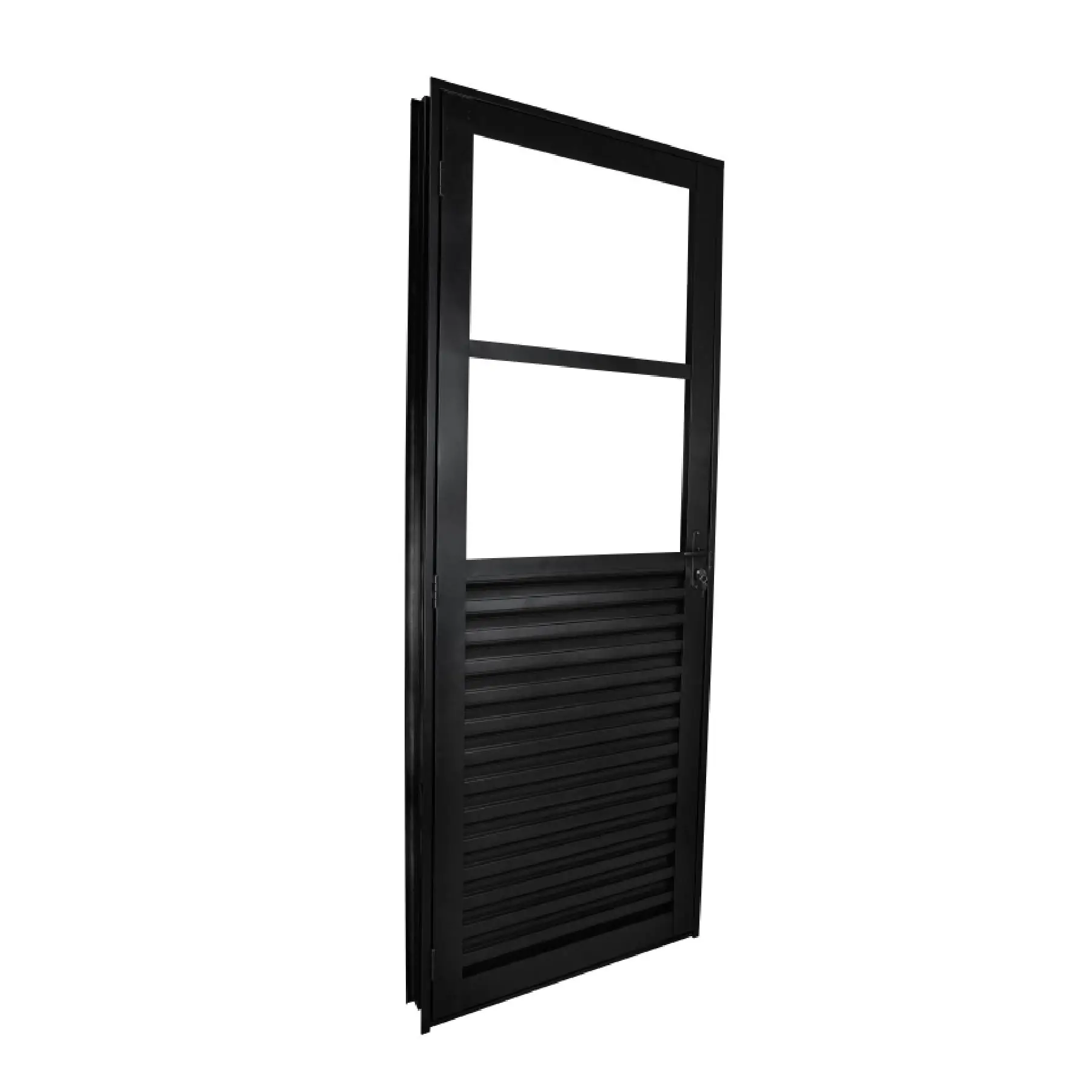 Porta Lambril de Giro com Visor 1 Folha Alumínio Pintado Preto 2,15x0,84m Lado Direito Linha Stander CRV