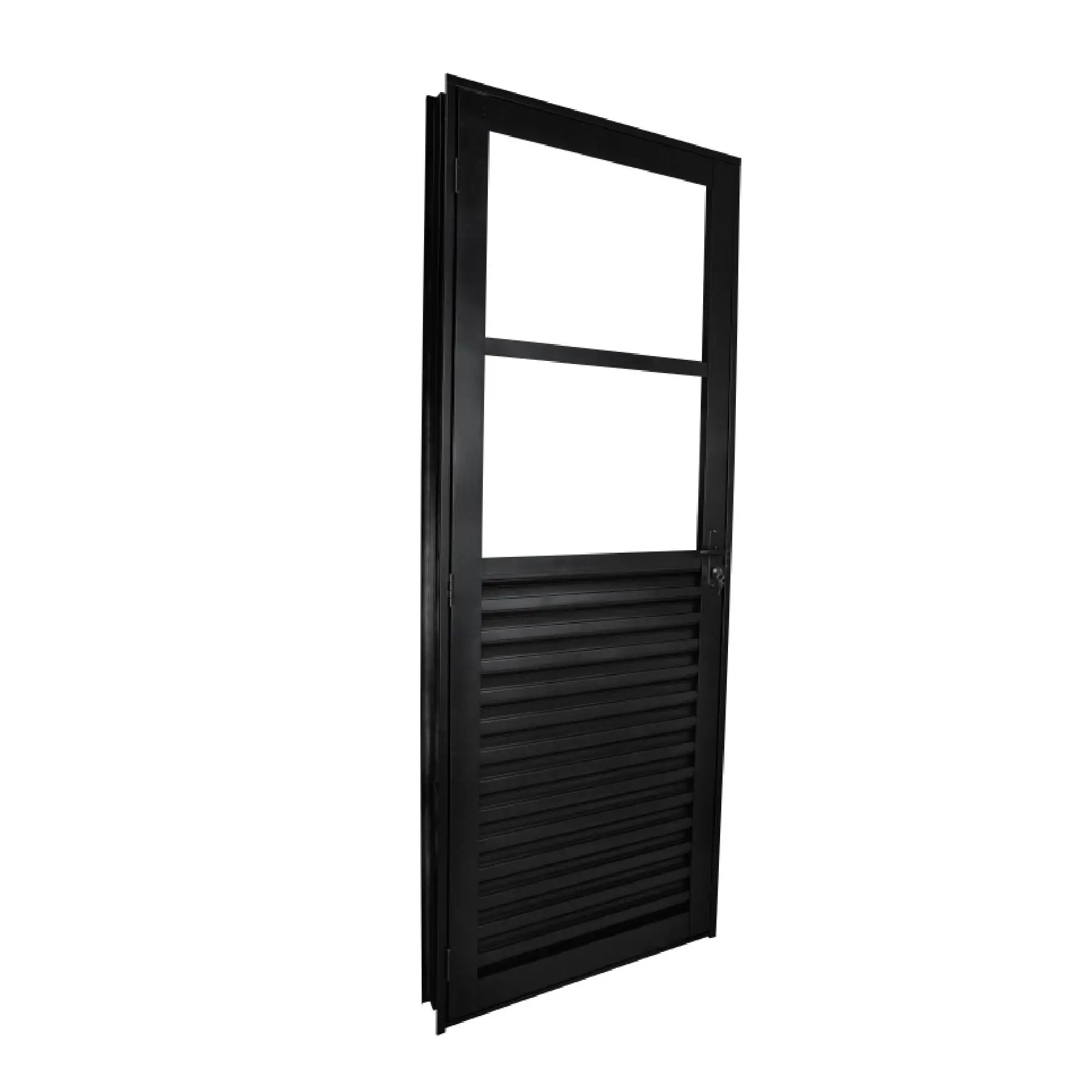 Porta Lambril de Giro com Visor 1 Folha Alumínio Pintado Preto 2,15x0,84m Lado Esquerdo Linha Stander CRV