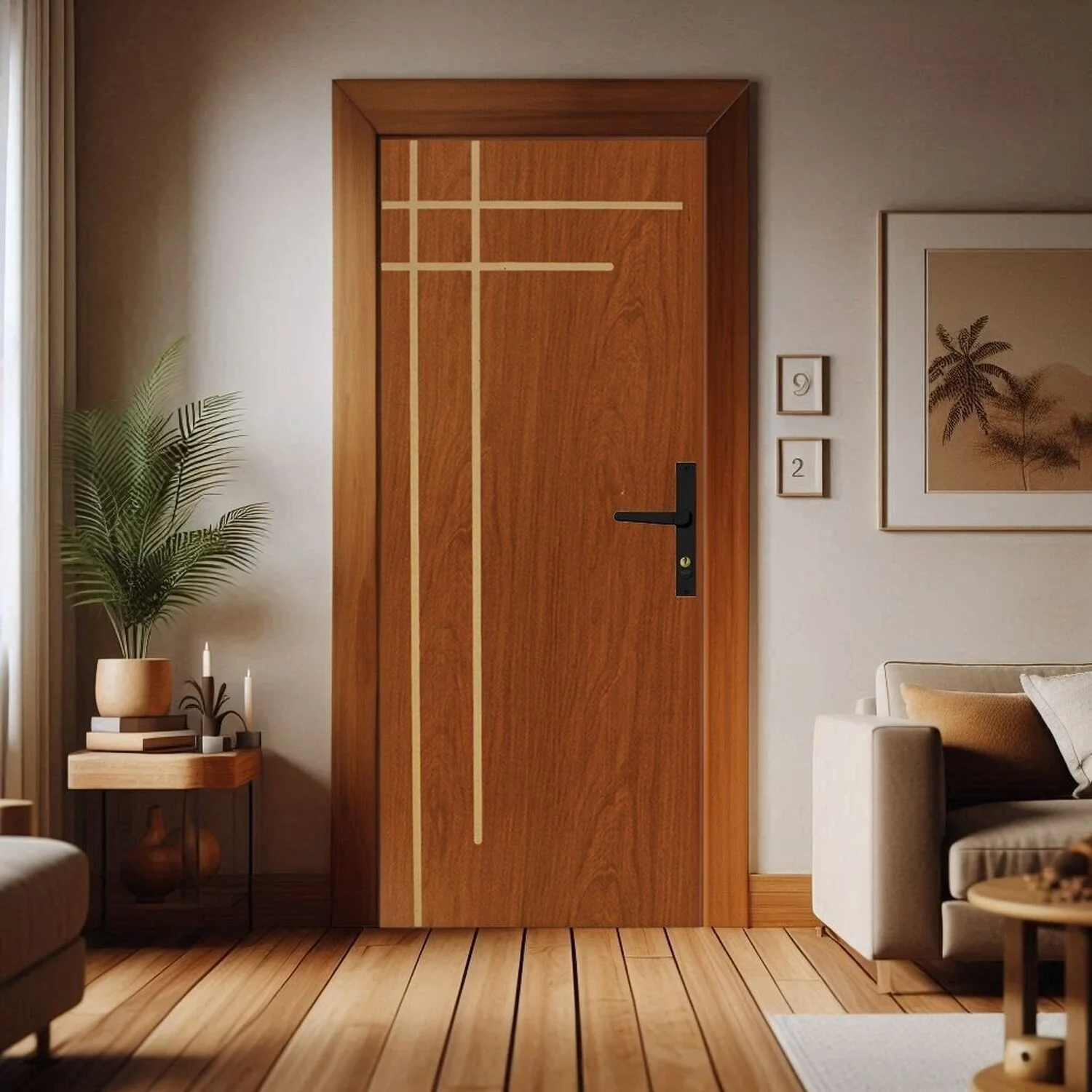 Kit Porta De Madeira 215x85cm Batente De Aço 12cm Abertura Esquerda Duraplac Mogno