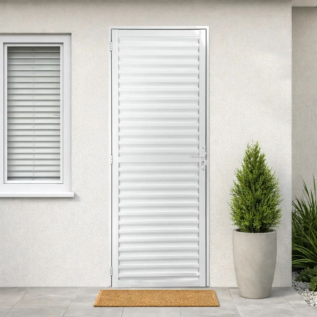 Porta Veneziana em Alumínio Pintado de Giro Direito Branca 210x70cm com Batente Unicca Green