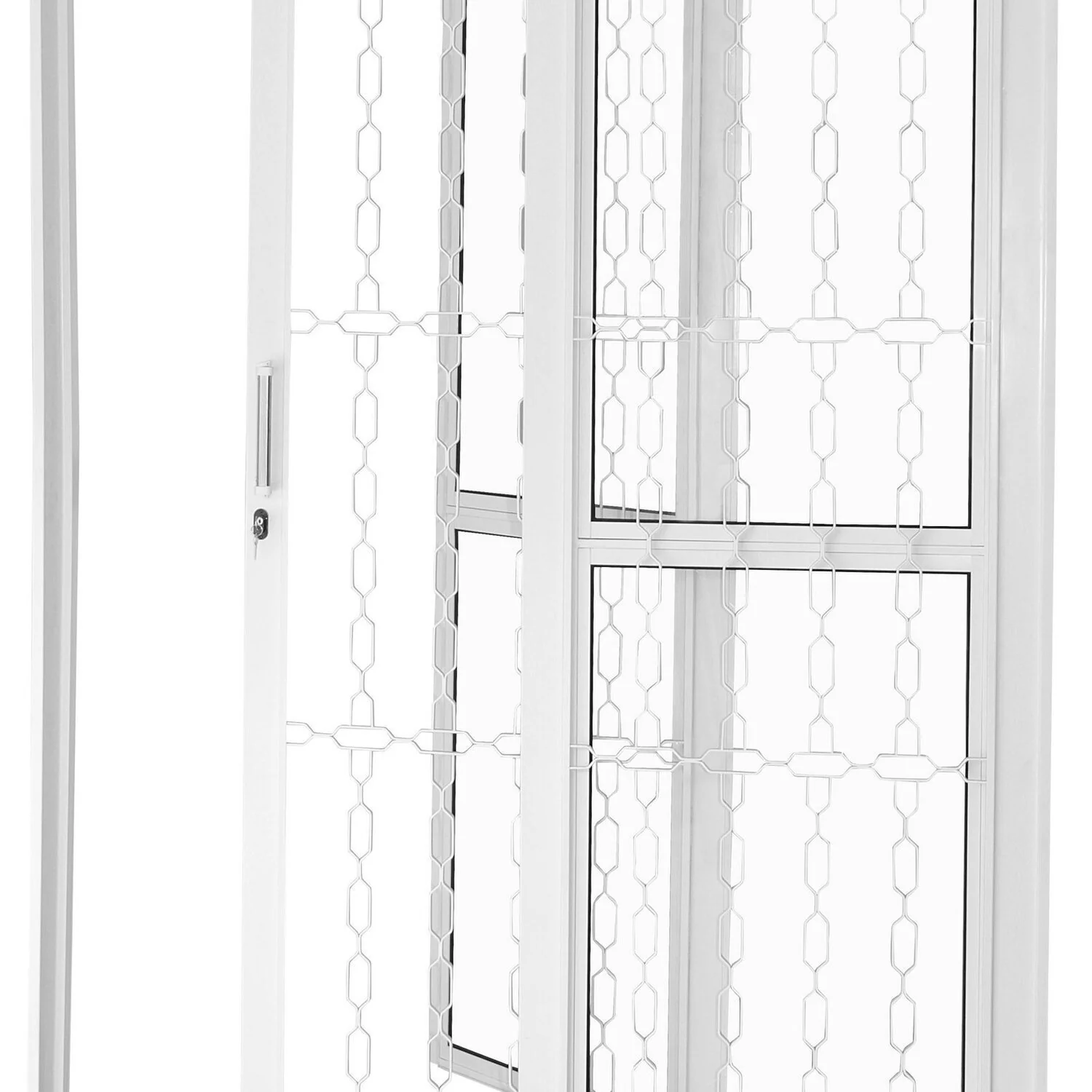 Porta De Correr De Aço 215x160cm Pantografica Grade Elo Ideal Crv Esquadrias Abertura Direita Branco