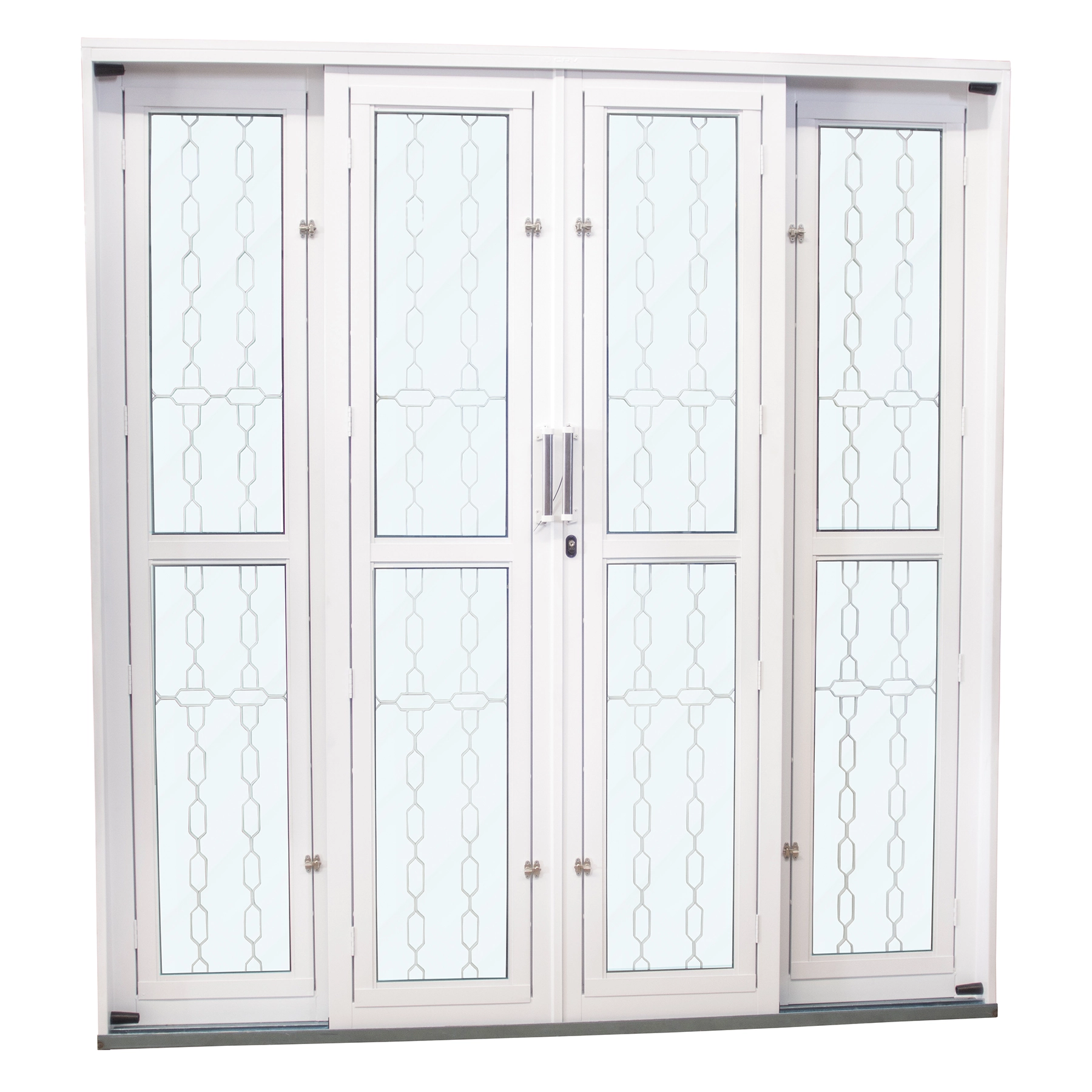 Porta Postigo de Correr Aço Branco Grade Elo Requadro 14cm 2,15x2,00m Linha Ideal CRV