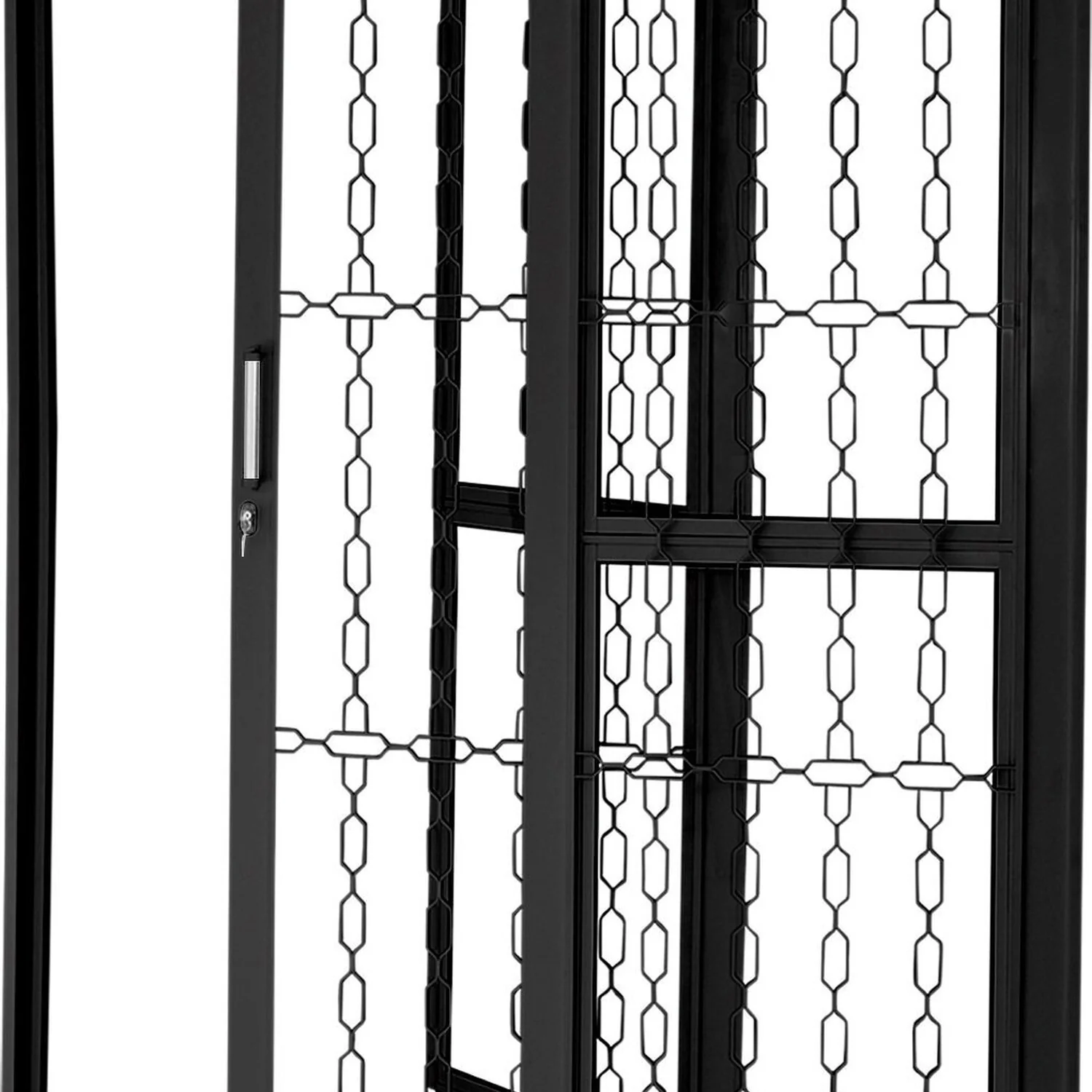 Porta De Correr De Aço 215x160cm Pantografica Grade Elo Ideal Crv Esquadrias Abertura Direita Preto