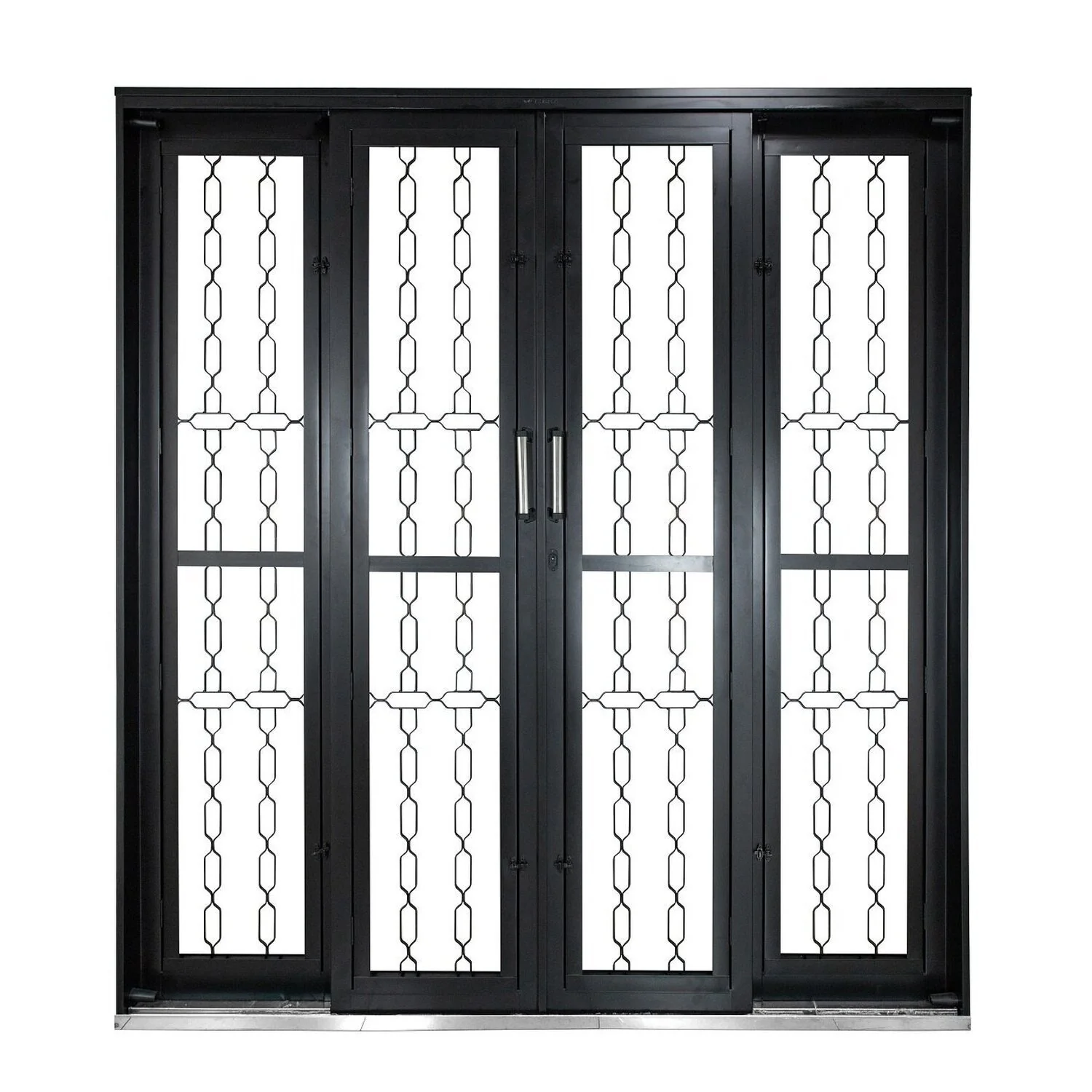 Porta De Correr De Aço 215x200cm Pantografica Grade Elo Ideal Crv Esquadrias Preto