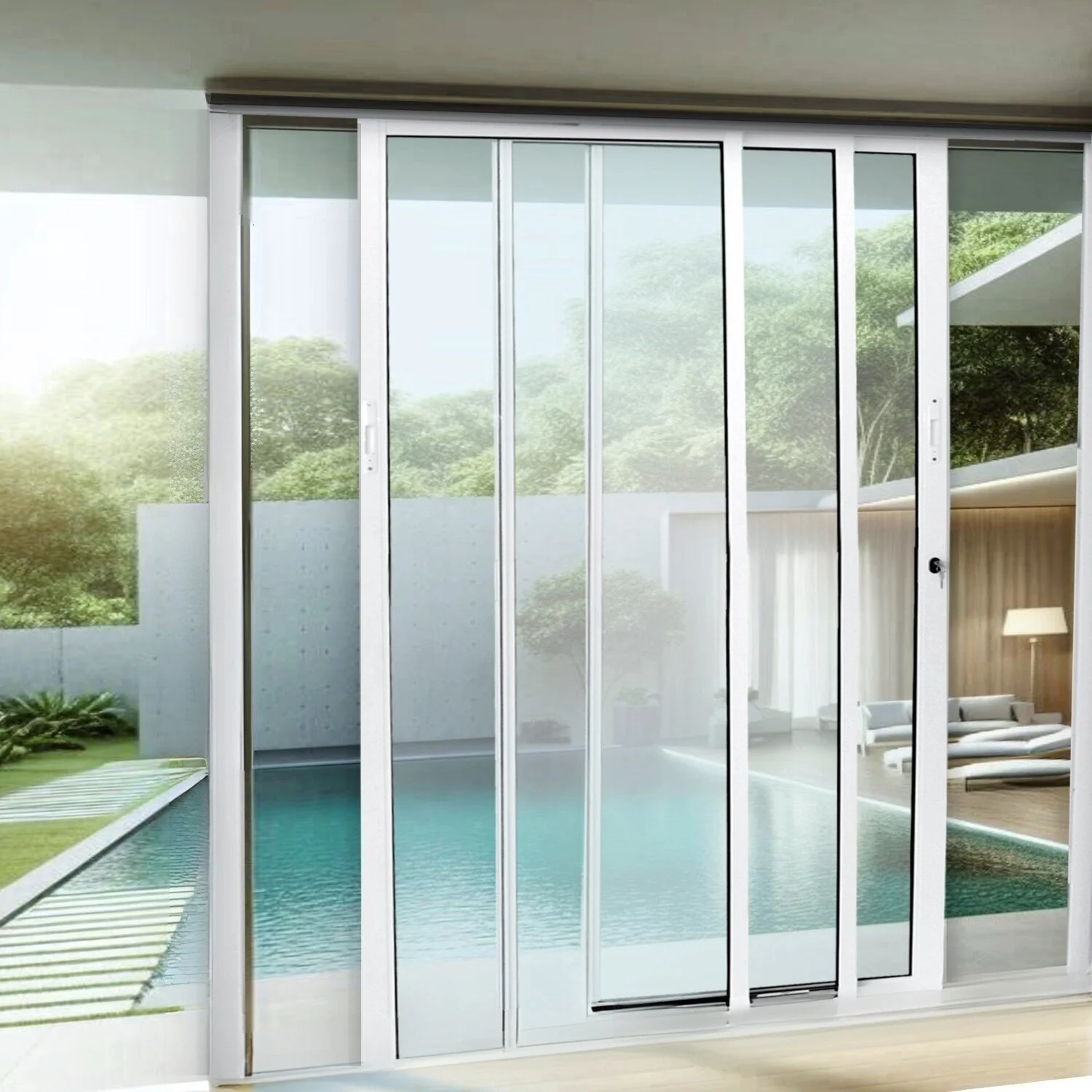 Porta De Correr De Aluminio 210x120cm 3 Folhas Moveis Branco