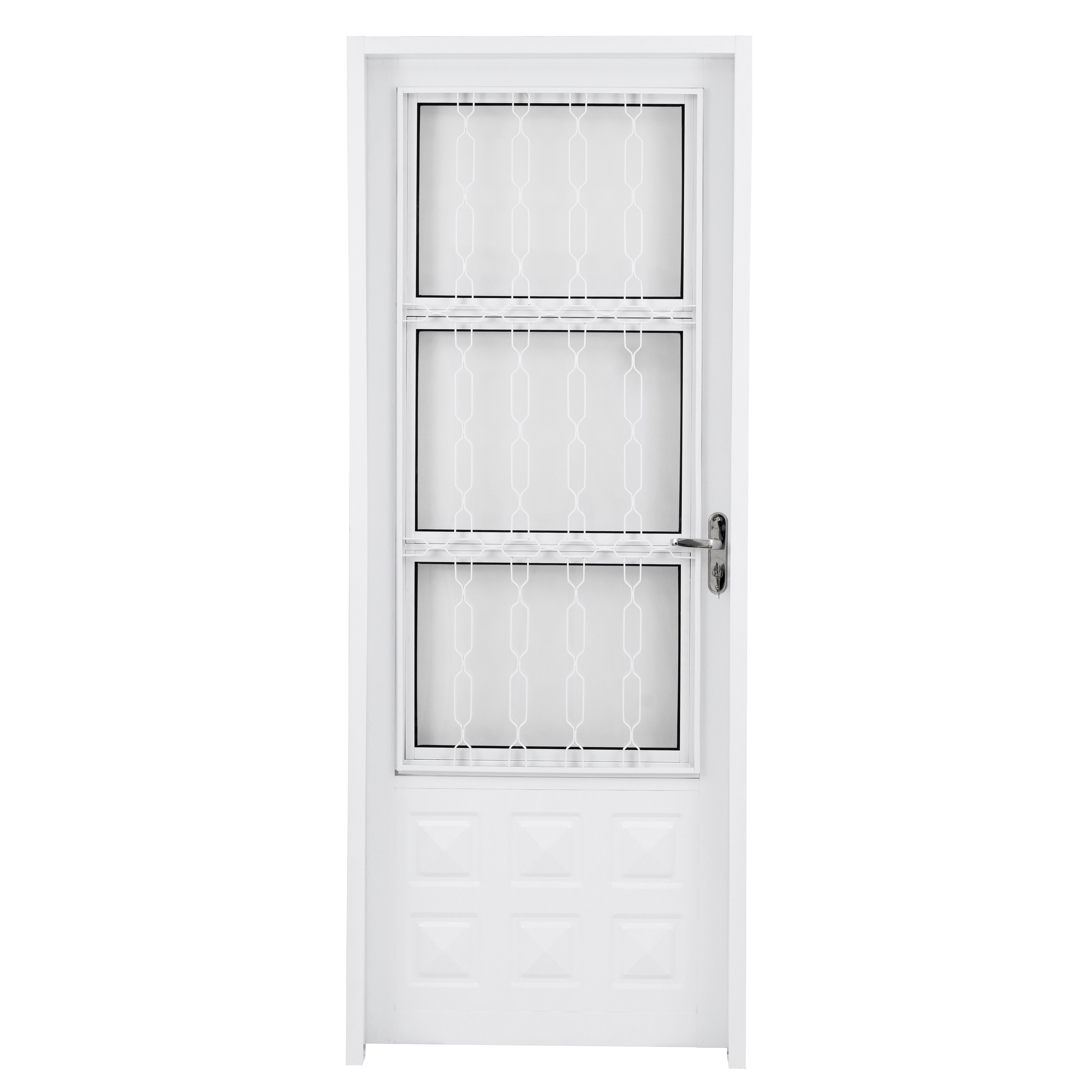 Porta Postigo de Giro Aço Branco Grade Elo Requadro 12cm 2,15x0,84m Lado Esquerdo Linha Ideal CRV